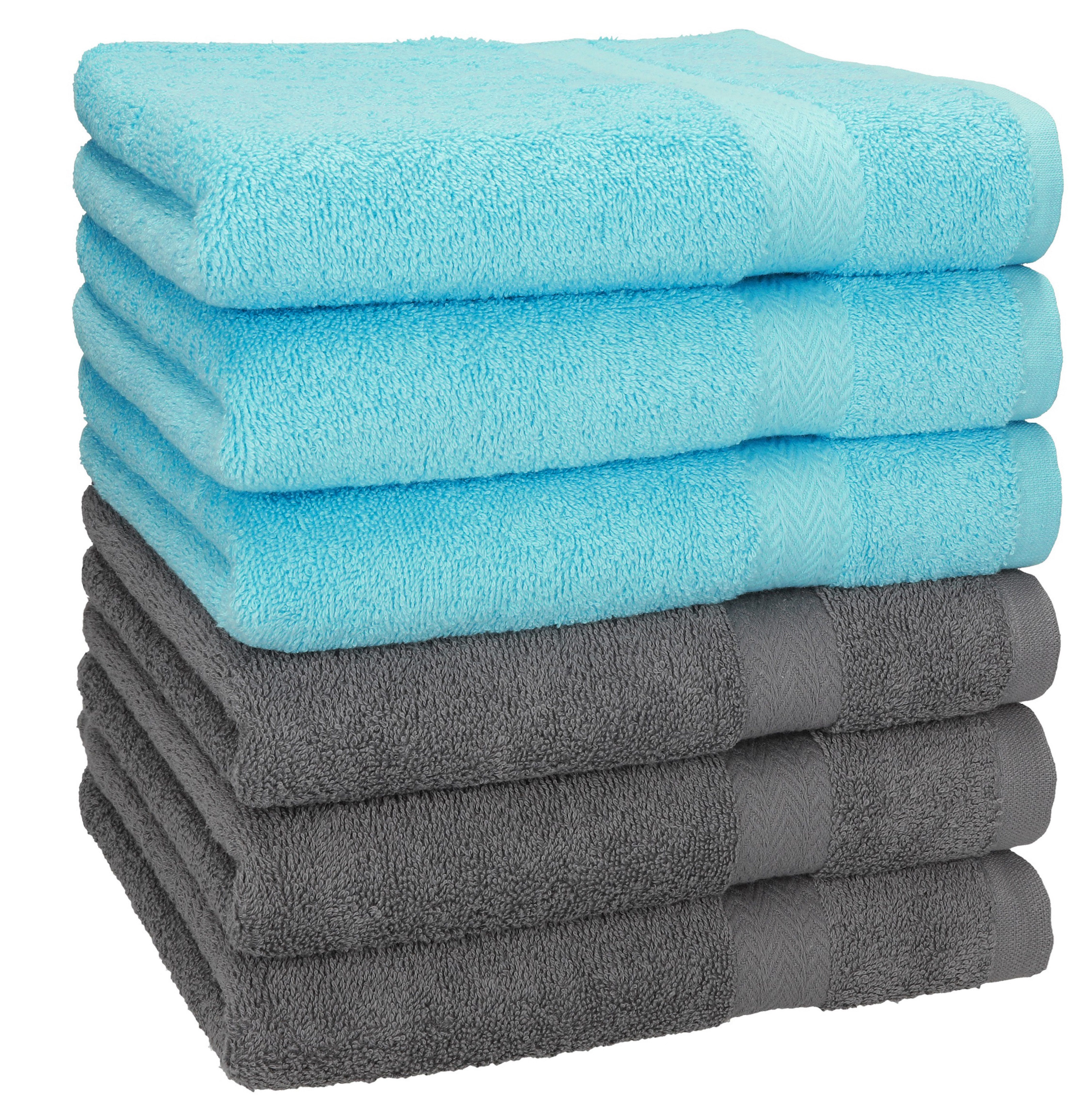 Handtücher 6 Stück Premium 50 x 100 cm Farbe türkis/anthrazit Grau