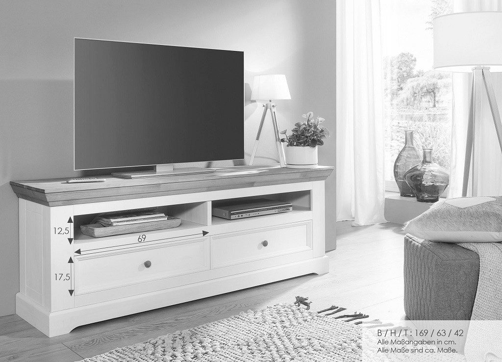 Main Möbel TV-Schrank 169cm "Zürich" Kiefer massiv weiß