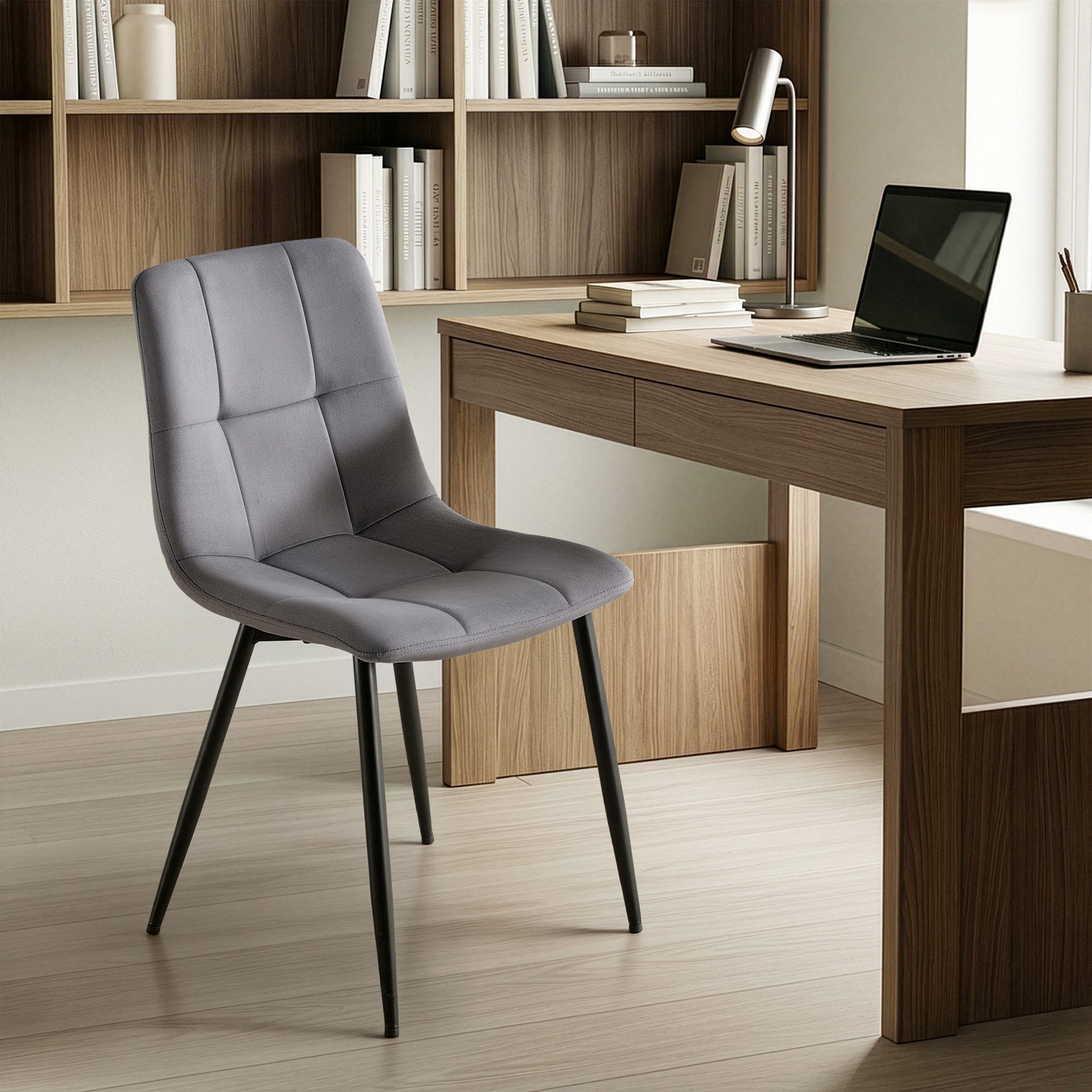 VASAGLE Esszimmerstuhl Samt, Küchenstühle, Sessel mit verstellbaren Füßen, für Wohnzimmer (6 St), bis 120 kg belastbar, modern, gepolstert, schiefergrau