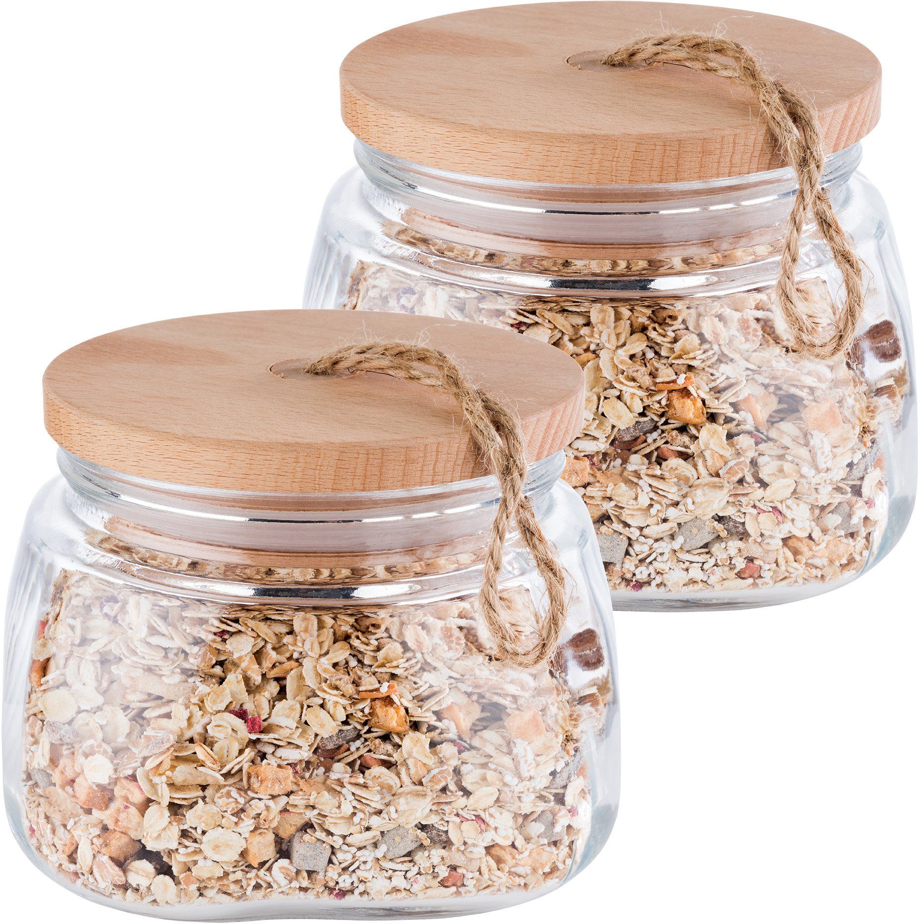 APS Vorratsglas Woody, Glas, (2-tlg), mit Holzdeckel, 1 Liter