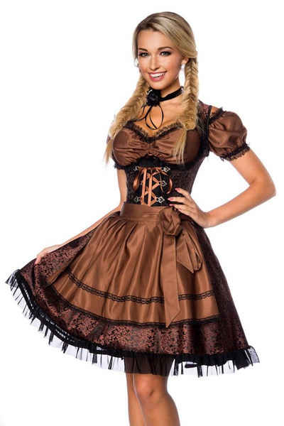 Dirndline Dirndl Premium Dirndl mit Bluse und Schürze in braun/schwarz, Jacquard