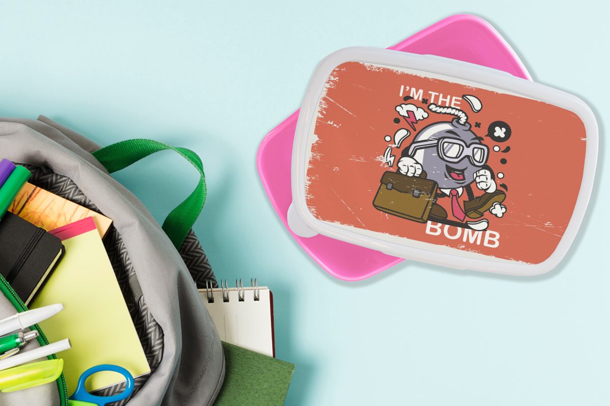 Vintage Erwachsene, - MuchoWow für Kinder, Koffer, - Kunststoff Brotdose rosa Brotbox Lunchbox Snackbox, Kunststoff, Mädchen, Bombe (2-tlg),