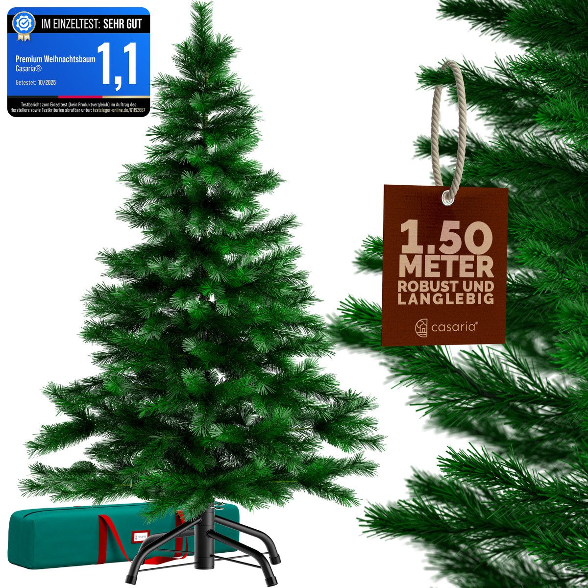 Casaria Künstlicher Weihnachtsbaum, 150cm dichte Spitzen naturgetreu Metallständer Schnellaufbau flammfest