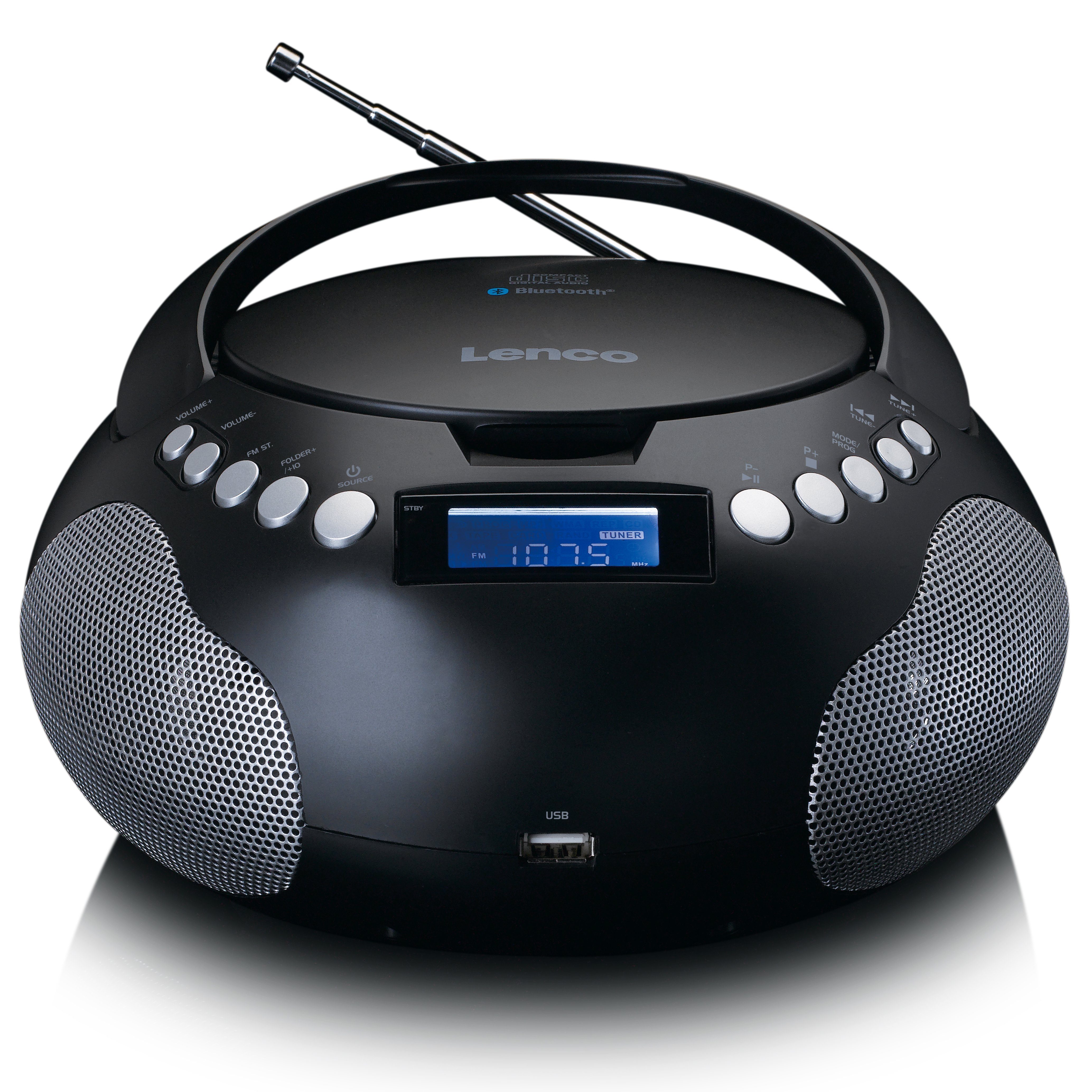 Lenco SCD-331BK UKW-Radio (FM, 2 W, CD/MP3/Bluetooth -USB-/AUX-Eingang, Batterie & Netzsbetrieb in Schwarz)