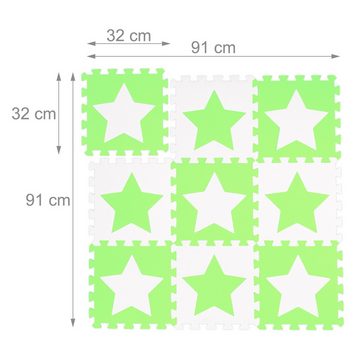 relaxdays Spielmatte 27 x Puzzlematte Sterne weiß-grün