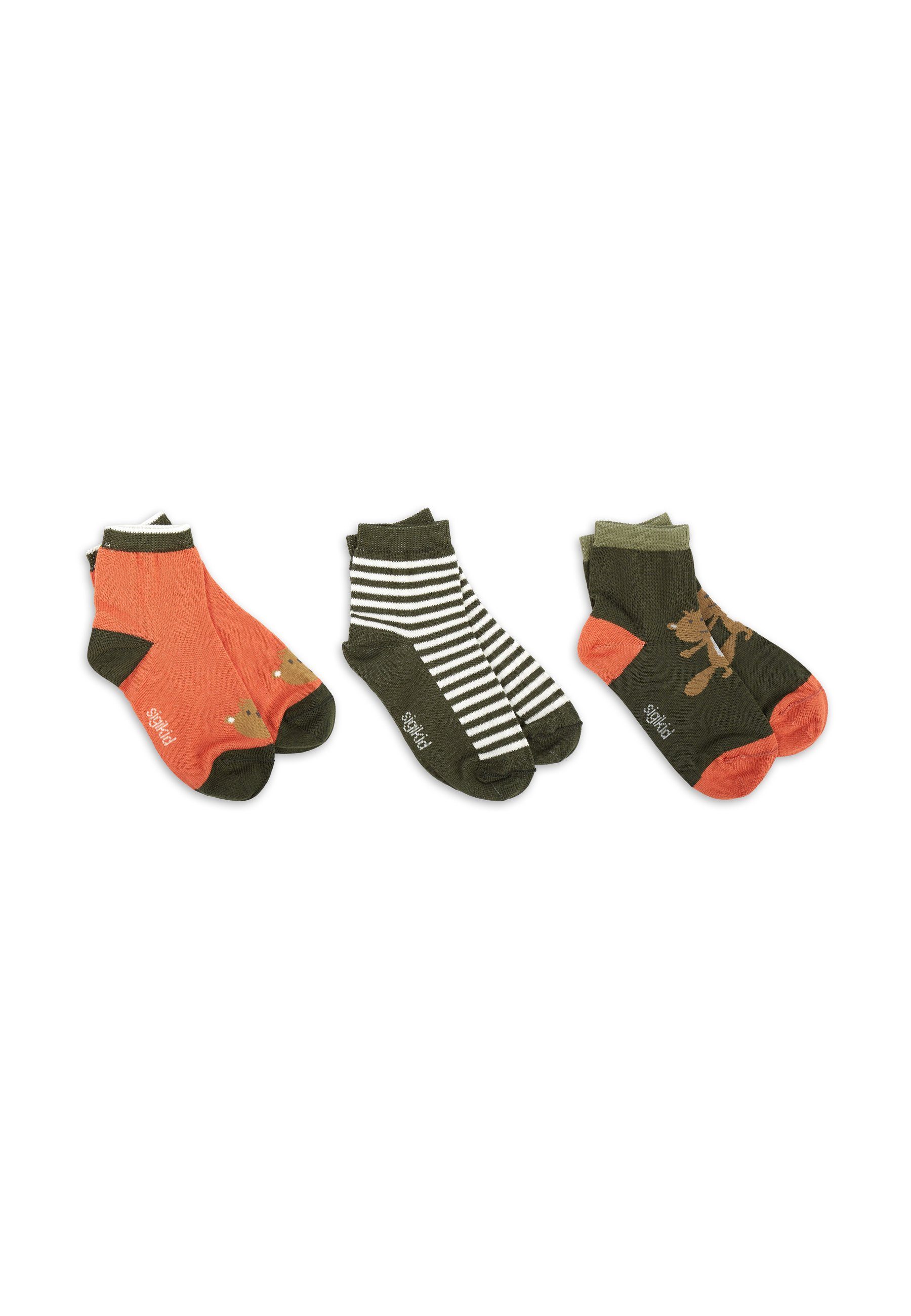 Set Socken (3-Paar) Socken Paar 3 mit rostrot/dunkelgrün Kindersocken Sigikid