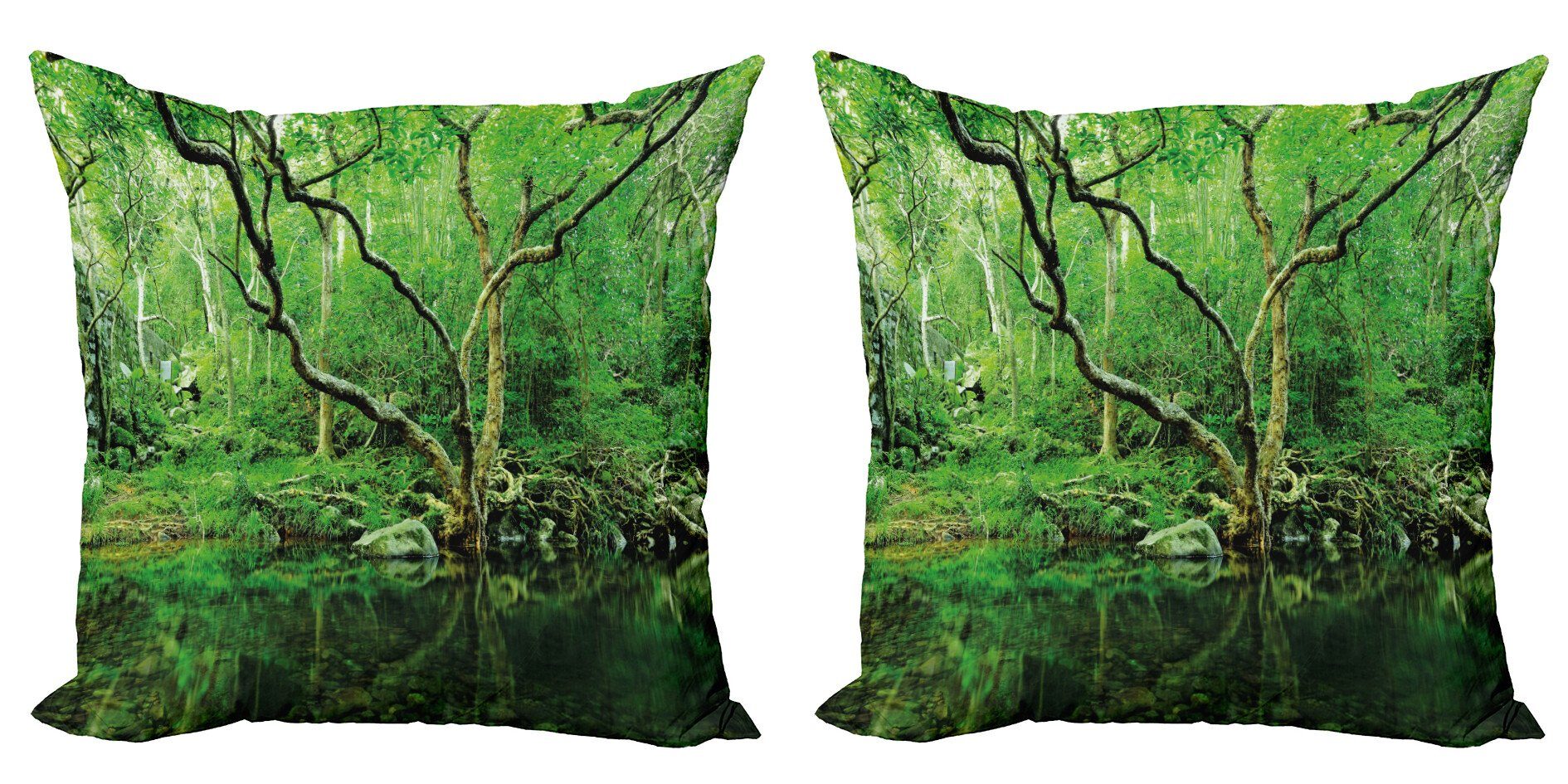 Kissenbezüge Modern Accent Digitaldruck, (2 Stück), Abakuhaus Doppelseitiger Jungle Grün Theme Nature