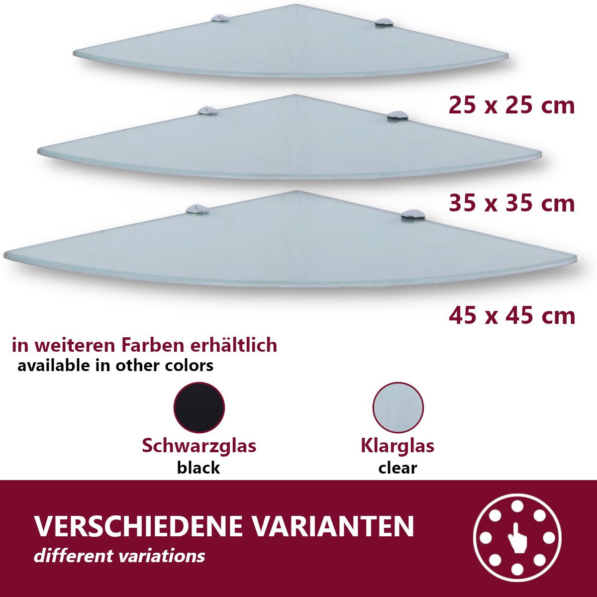 HOOZ Wandregal Eckregal aus Sicherheitsglas mit Halterung - Weiß 45 x 45 x günstig online kaufen
