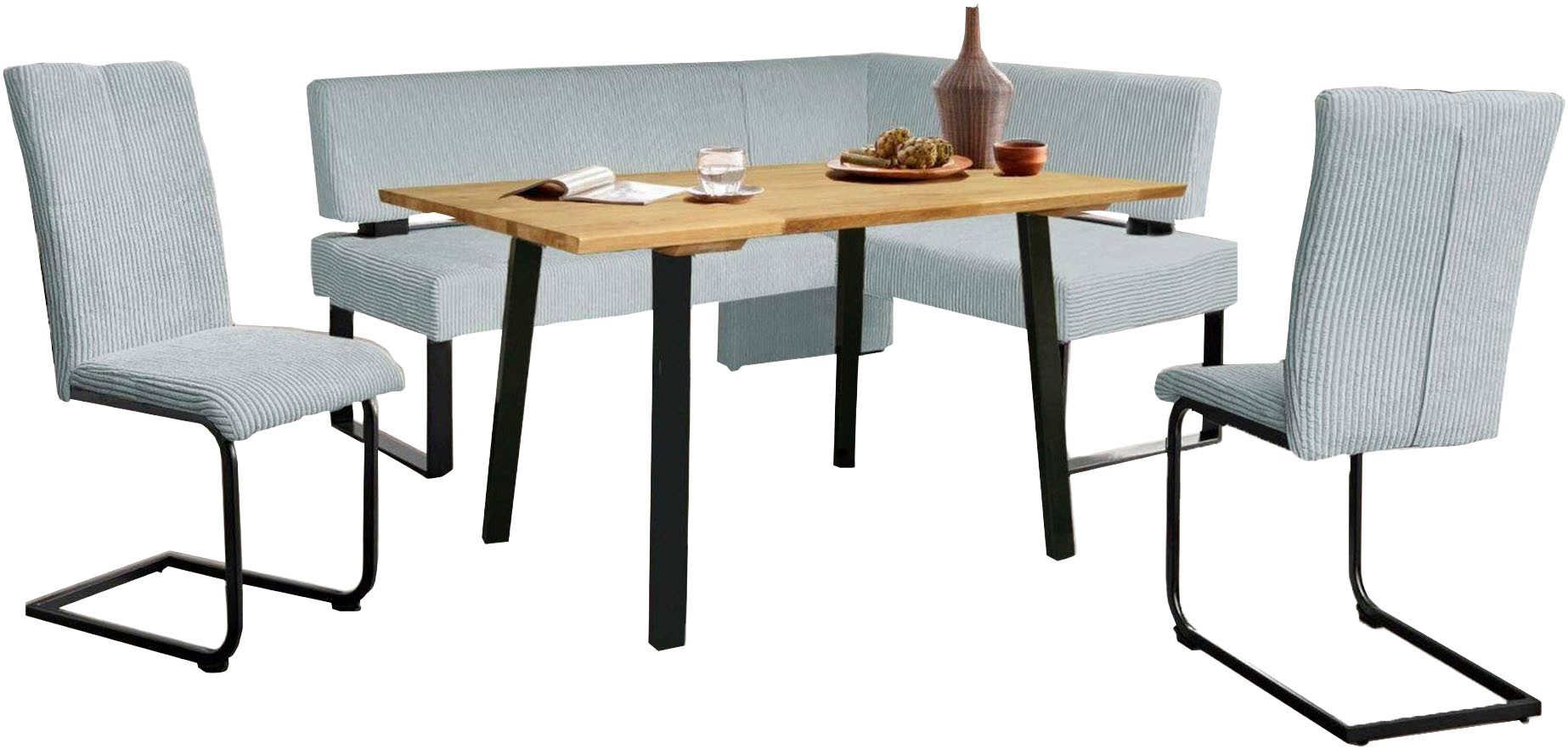 OTTO home Eckbankgruppe Oliver, (Set, 4-tlg., 4-tlg), Eckbank mit Wellenunterfederung im Sitz, Tisch Massiv Eiche