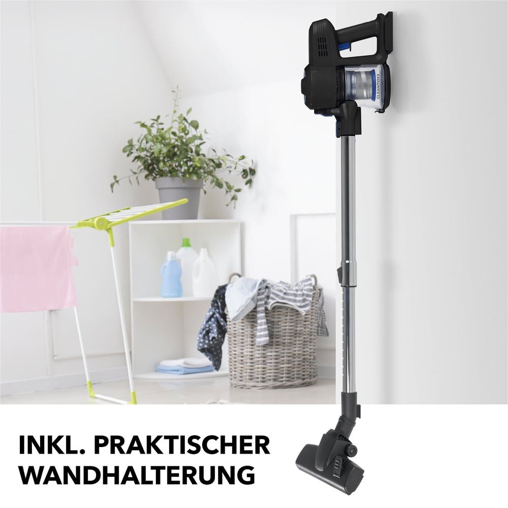 CLEANmaxx Akku-Hand-und Stielstaubsauger Akku Zyklon Staubsauger 22,2 V schwarz/blau, 120 W, beutellos, verstellbares Teleskoprohr, mit EPA-Filter, 800ml Staubbehälter