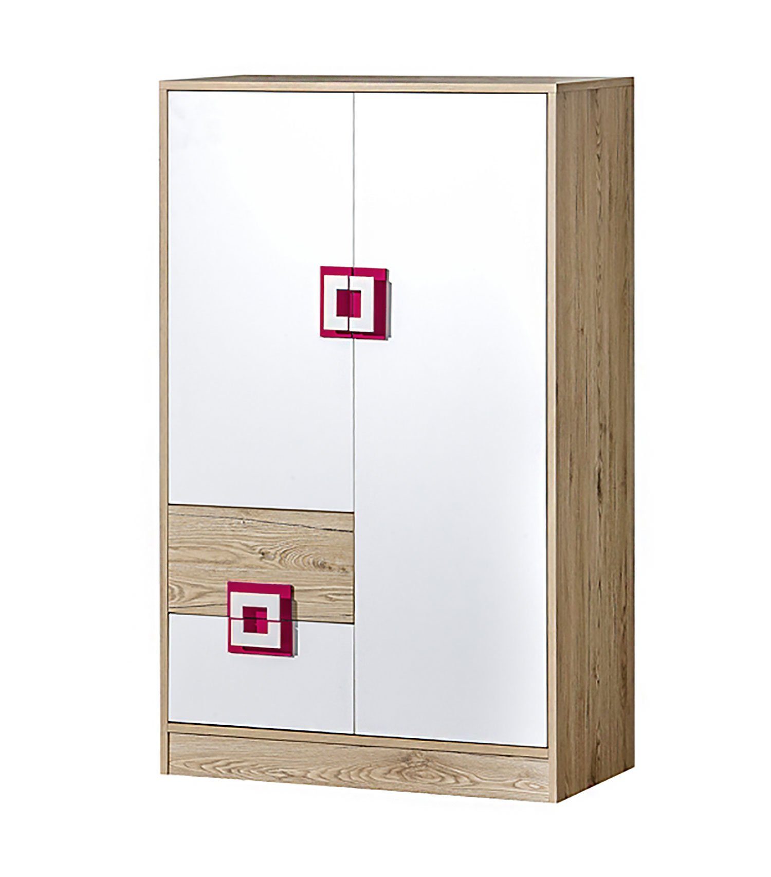 Feldmann-Wohnen Highboard Nico, 80cm eiche hell / weiß Farbapplikationen wählbar 2-türig, 2 Schubladen