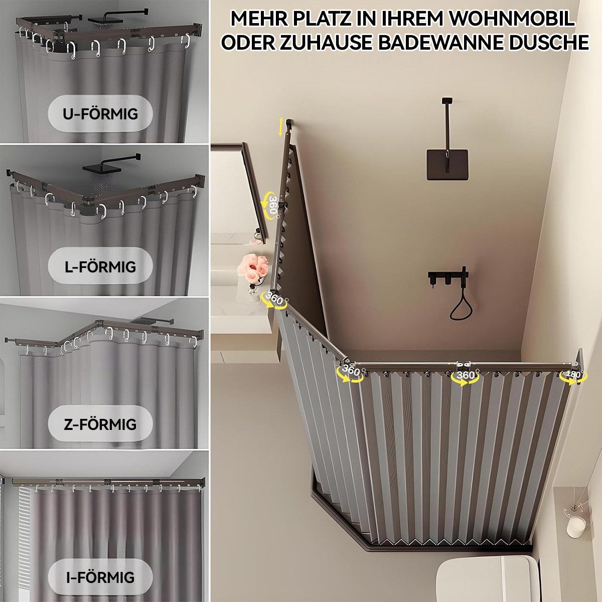 Novzep Duschstange Duschstange 2-in-1, 4-fach drehbar, verstellbar ohne Boh günstig online kaufen