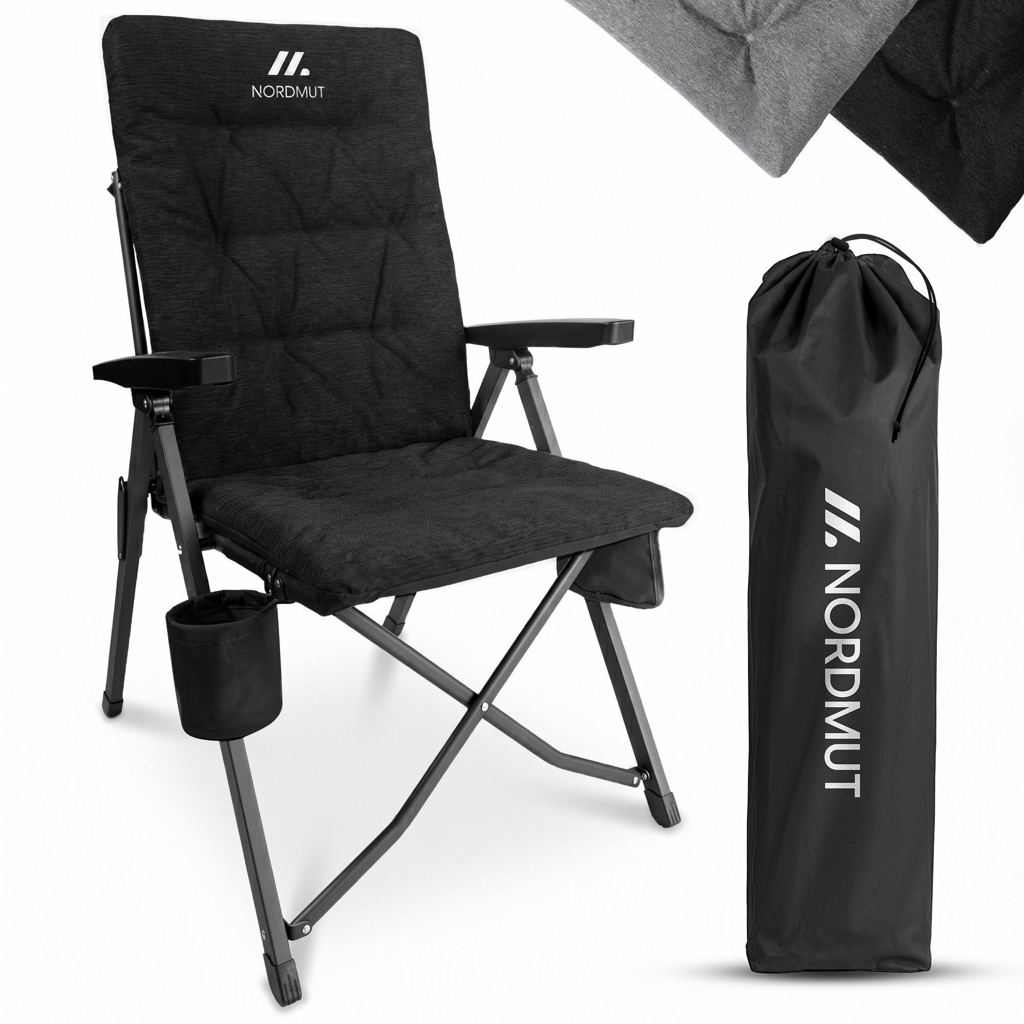 Nordmut Campingstuhl verstellbare Rückenlehne 4-fach, gepolstert, kompakt, Sitzen & Liegen (Spar-Set, 1 St), hohe Lehne, klappbar, 140kg belastbar, ergonomische Sitzform, Armlehne