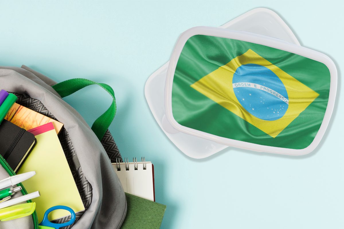 Kunststoff, für Brotbox weiß für Jungs Nahaufnahme von und MuchoWow der Mädchen (2-tlg), Erwachsene, Kinder Lunchbox Flagge und Brotdose, Brasilien,