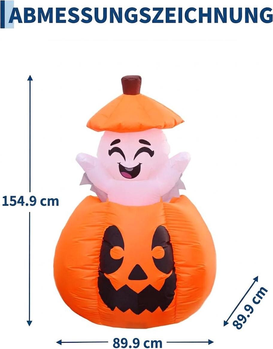 GarveeMore LED-Dekofigur 150 cm Aufblasbarer Halloween-Kürbis mit Geist, LED-Beleuchtung, 150 cm, aufblasbar, Kürbis, Geist-Animation, LED, selbstaufblasend – Bild 2 von 5