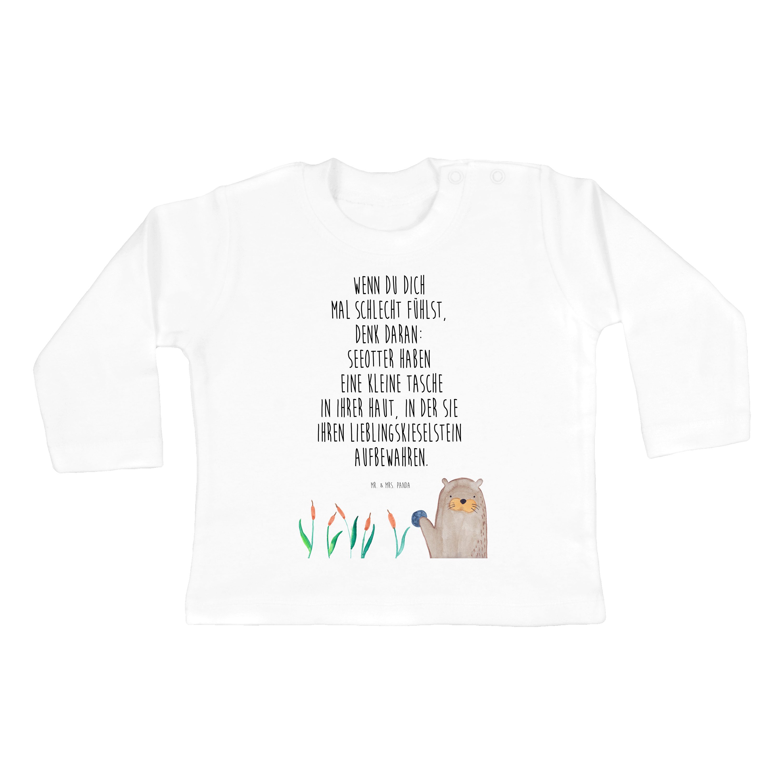Mr. & Mrs. Panda Strampler Otter mit Stein - Weiß - Geschenk, Mädchen, Kleidung, Pflanzen, Fisch (1-tlg)