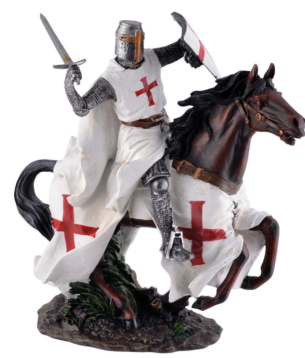 Vogler Dekofigur Tempelritter Figur auf Pferd im Galopp Kreuzritter Dekofigur 25 cm