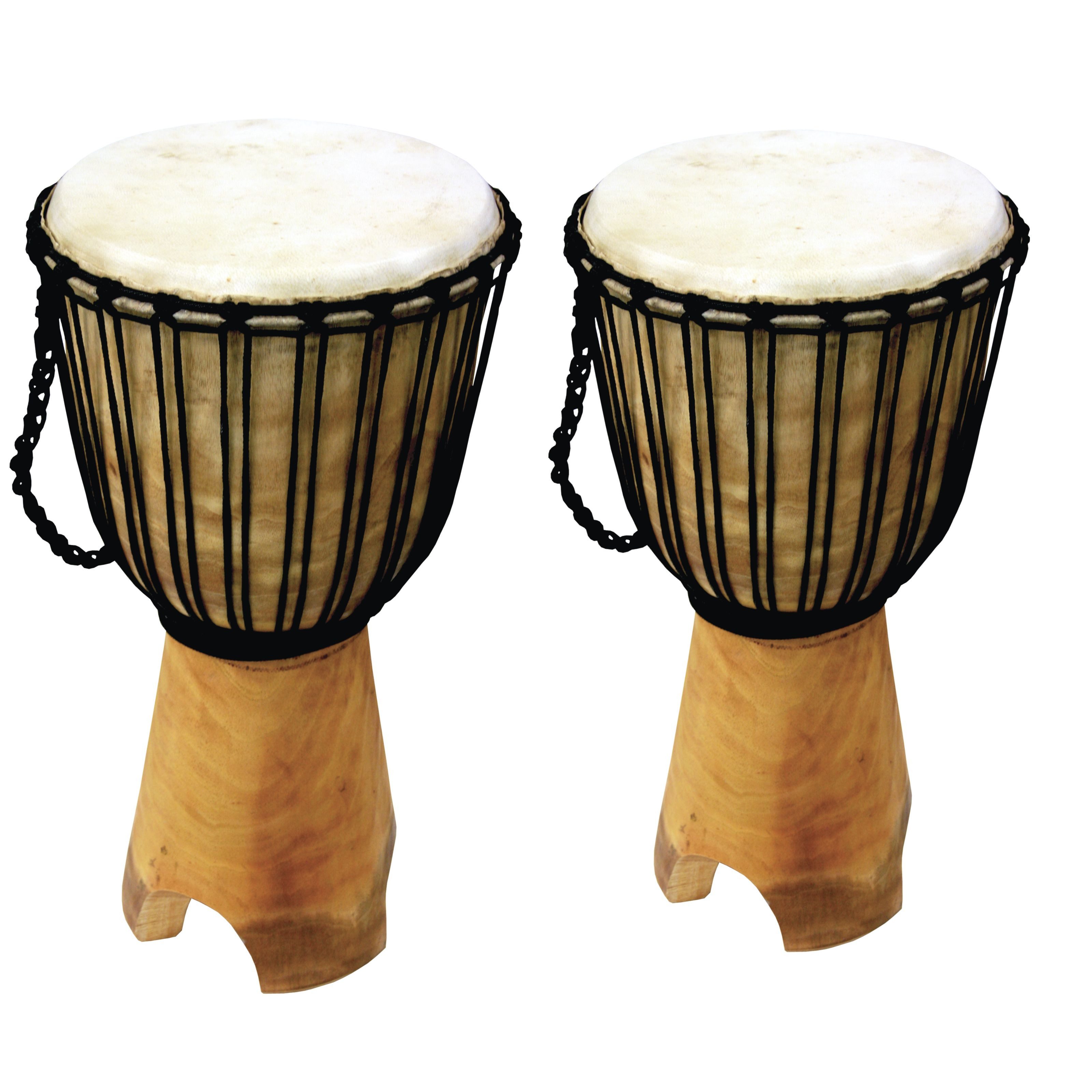 Terré Djemben,Stand-Djemben Set 2 Stück 26 Zoll Mahagoni Naturfarbe Ziegenfell Schnurspannung, Percussion, Djemben, Stand-Djemben - Djembe-Set