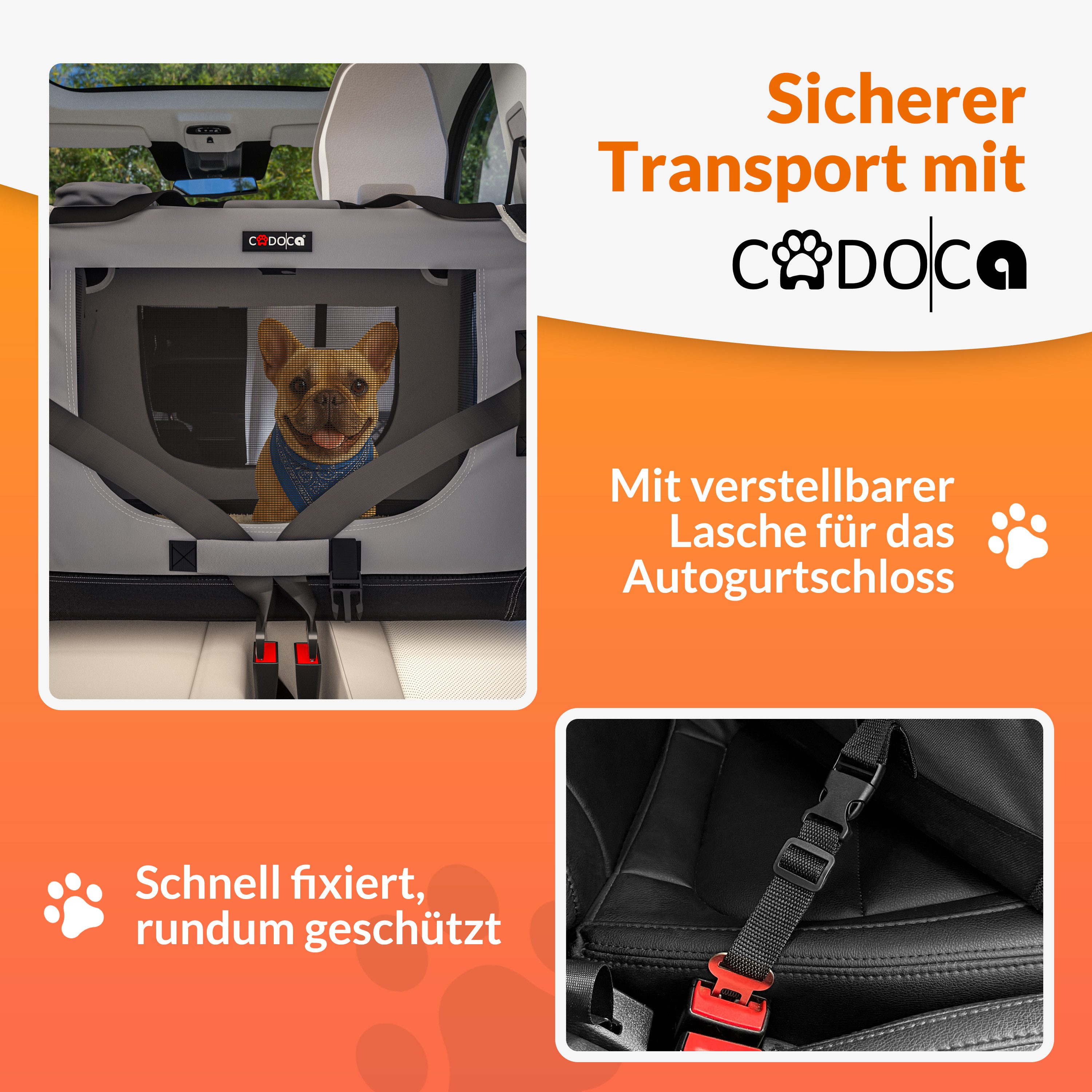 Cadoca Tiertransportbox, faltbar S 50x34x36cm Hundebox Hundetransportbox Grau