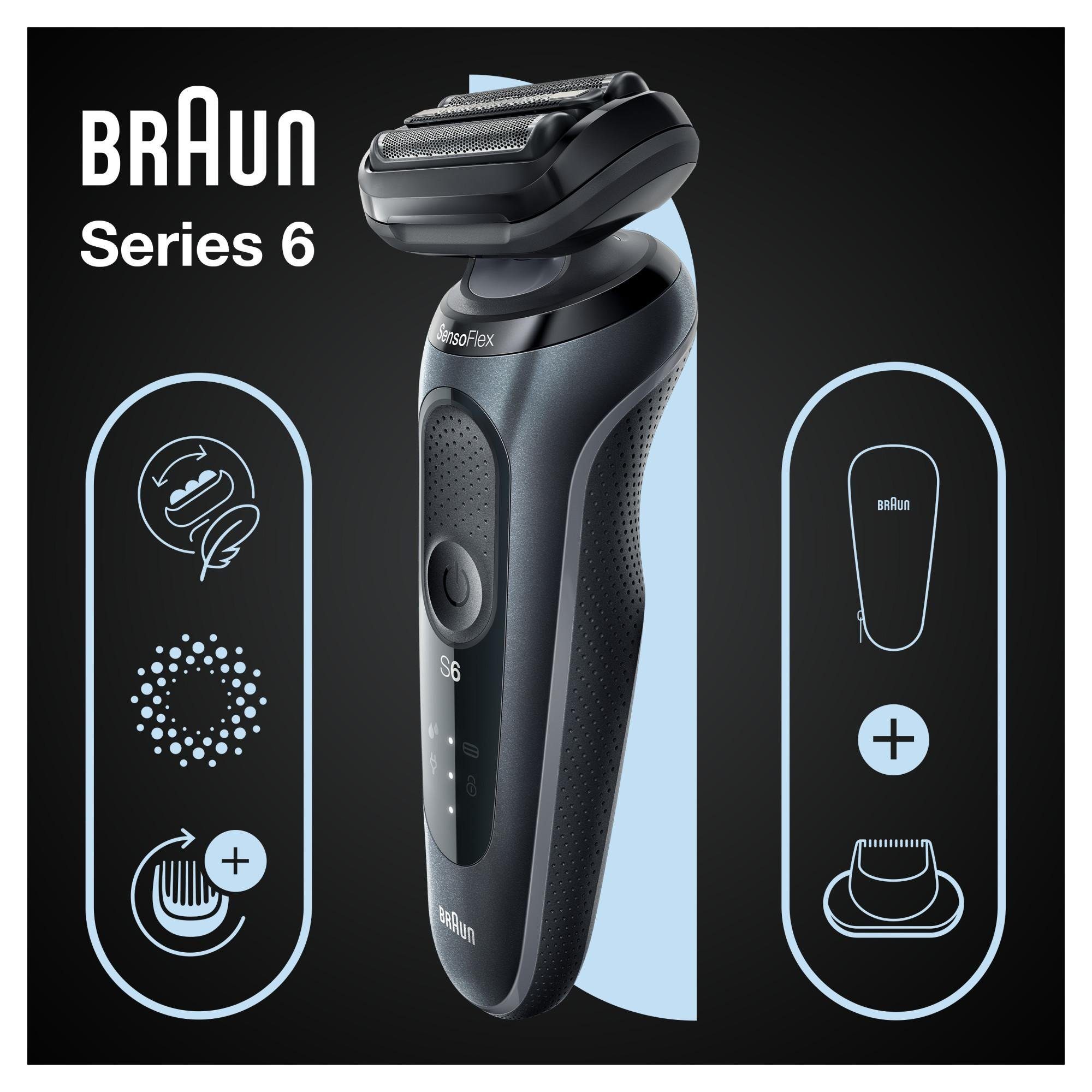 Braun Gesichtshaarrasierer SERIES 6 - 61-N1200S, Aufsätze: 1, 100% wasserdicht, Wet&Dry