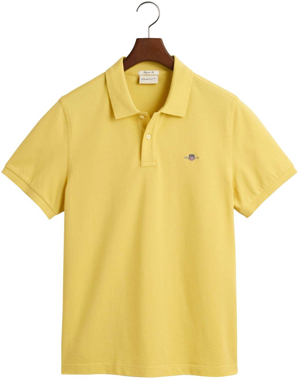 Gant der PIQUE SS mit POLO auf Brust parchment yellow Logostickerei REG Poloshirt SHIELD