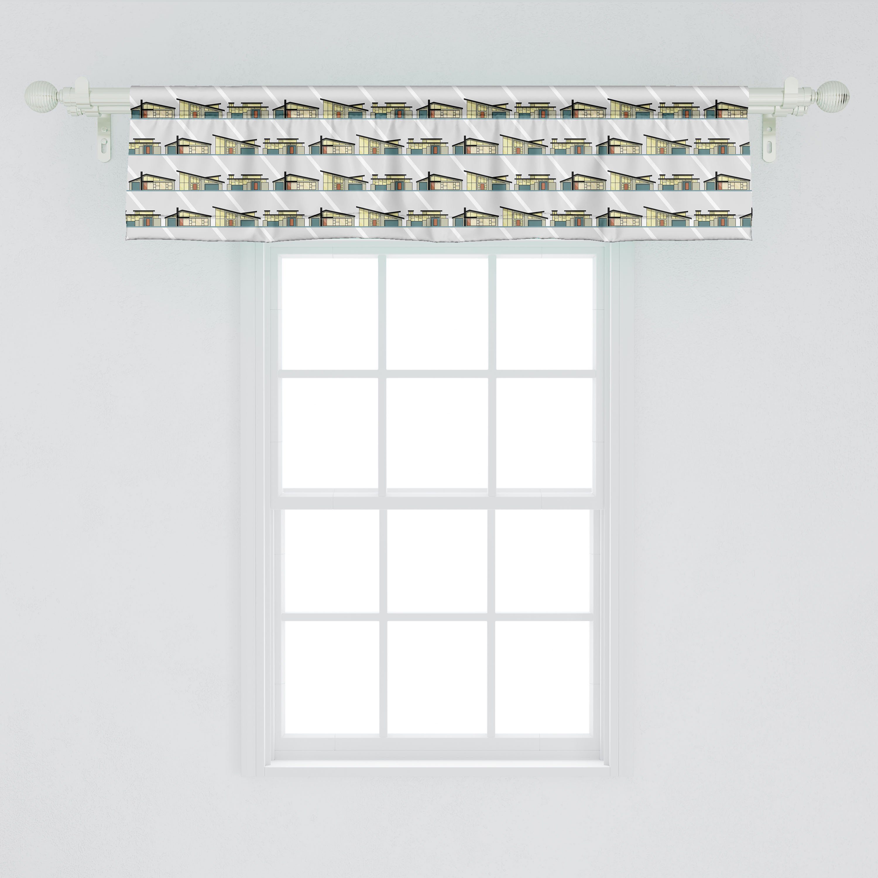 Scheibengardine Vorhang Volant für Modern Geometrisch Haus Schlafzimmer Architecture mit Dekor Abakuhaus, Microfaser, Küche Stangentasche
