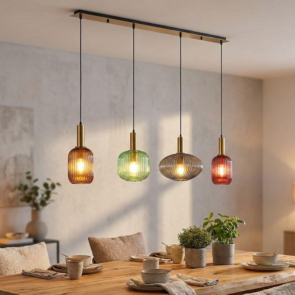 GLOBO LIGHTING Hängeleuchte, Leuchtmittel nicht inklusive, Hängelampe Esstischleuchte Pendellampe Glas bunt 4 flammig H 120 cm