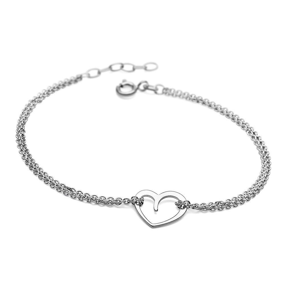 Materia Armkette Damen Silber Herz doppelreihig SA-51, 925 Sterling Silber, rhodiniert