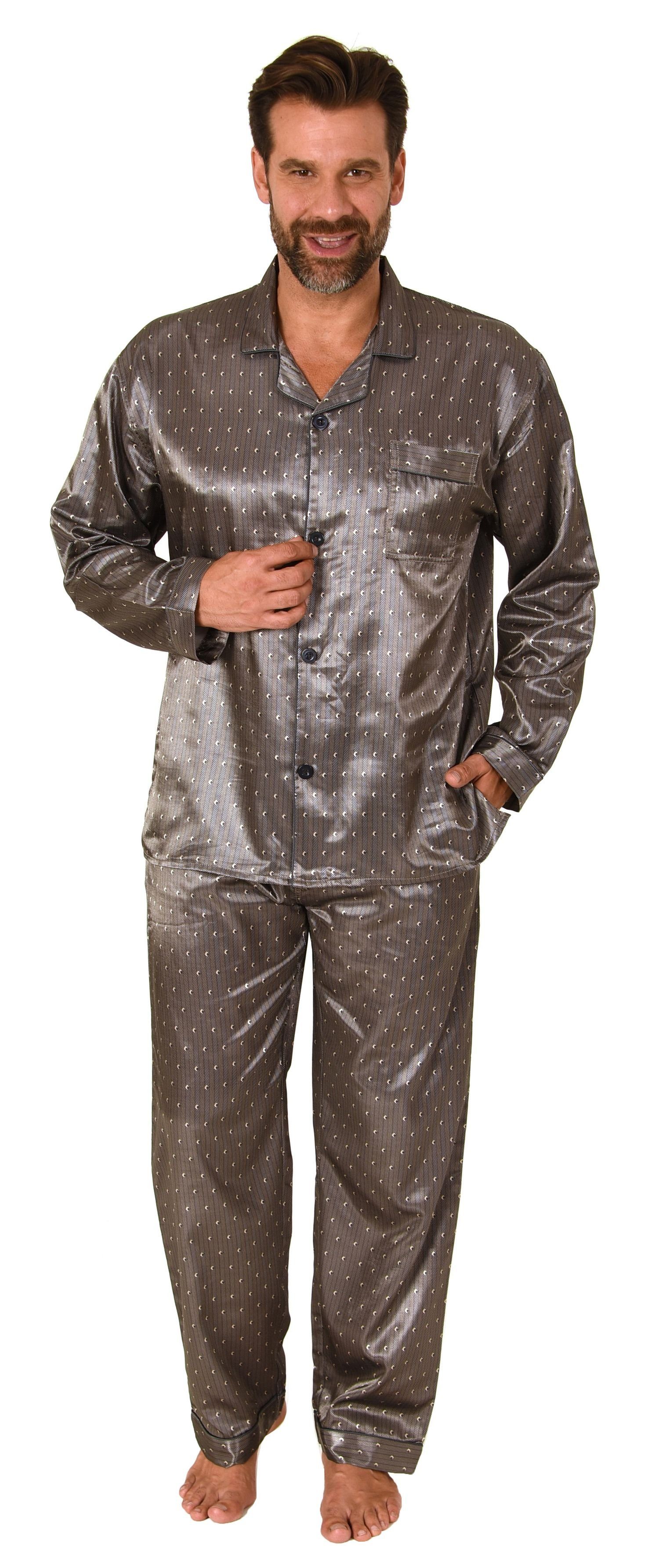 Normann Pyjama Herren Satin Pyjama, durchknöpfbarer Schlafanzug in Minimal- günstig online kaufen