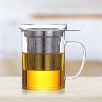 Dimono Teeglas Teebereiter mit Sieb 450 ml, Tee-Filter Tasse mit Deckel