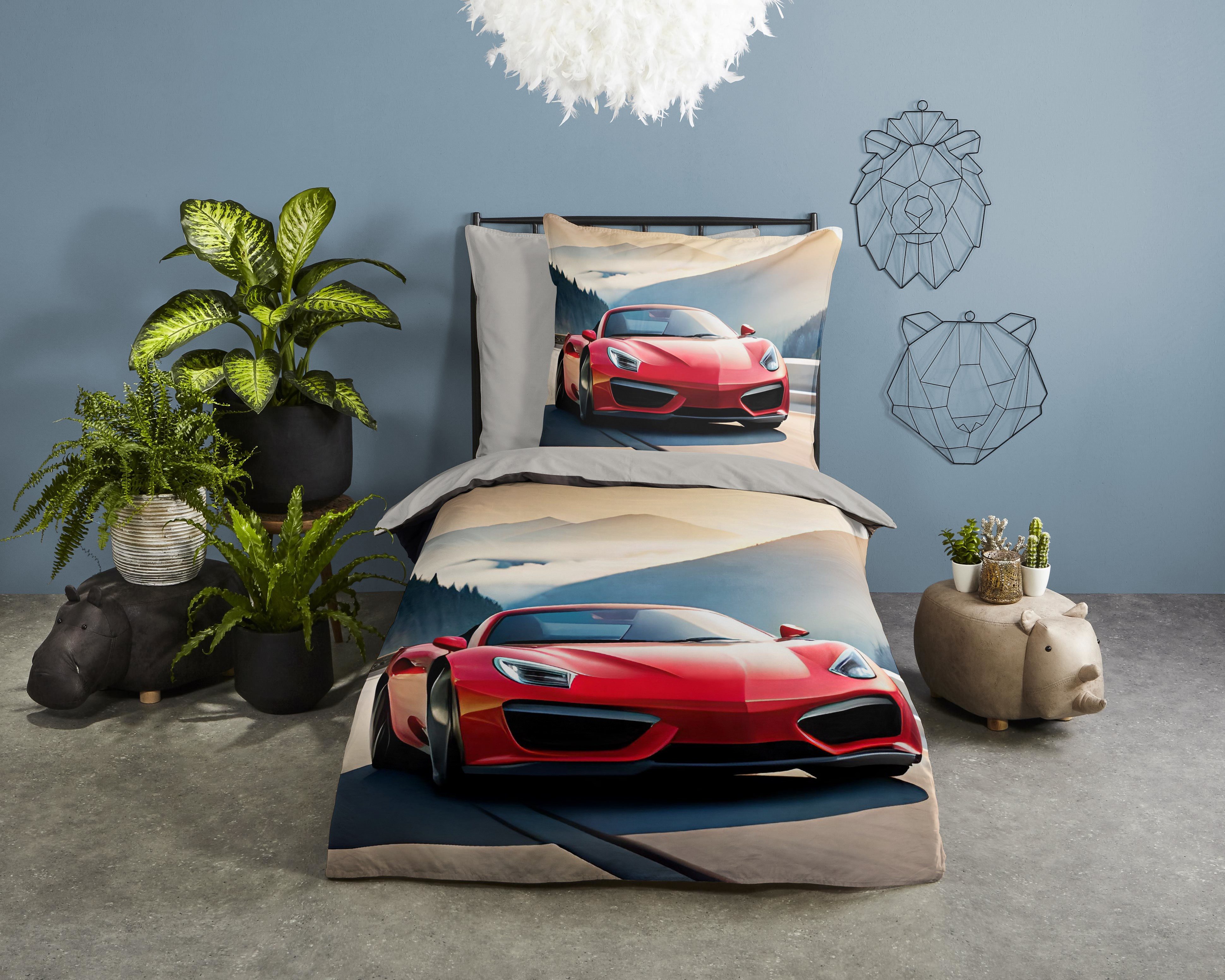 good morning Babybettwäsche Cabrio, Renforcé, 2 teilig, Baumwolle, Renforcé, 135x200, 2 Teilig, Wendeoptik, Kind, Junge, Auto