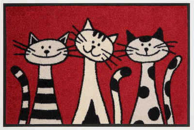 Fußmatte »Three Cats«, wash+dry by Kleen-Tex, rechteckig, Höhe 9 mm, Schmutzfangmatte, Motiv Katzen, rutschhemmend, In- und Outdoor geeignet, waschbar
