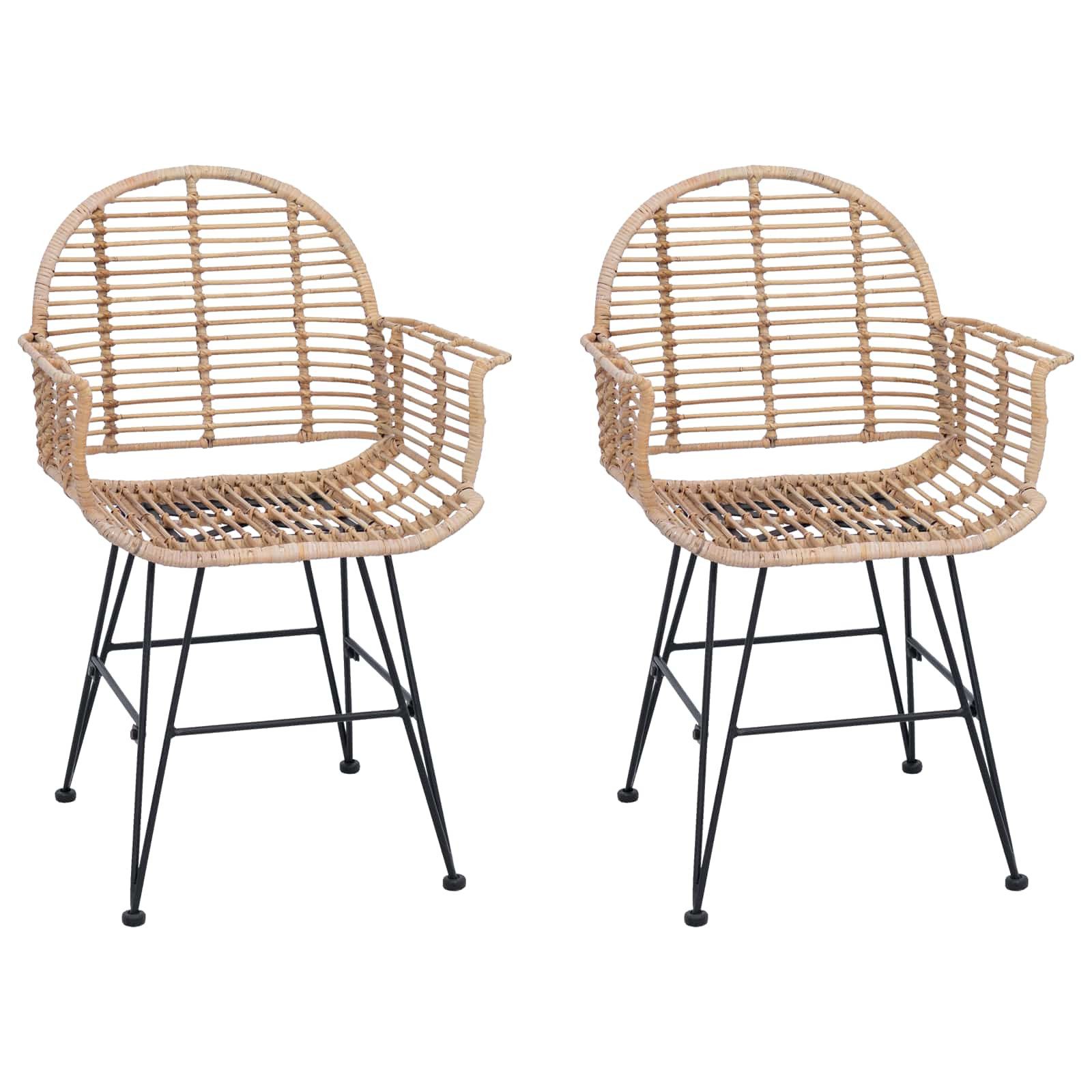 vidaXL Esszimmerstuhl Esszimmerstuhl 2 stk. Rattan und Eisen Natur 57 x 55 x 85 cm (2 St)