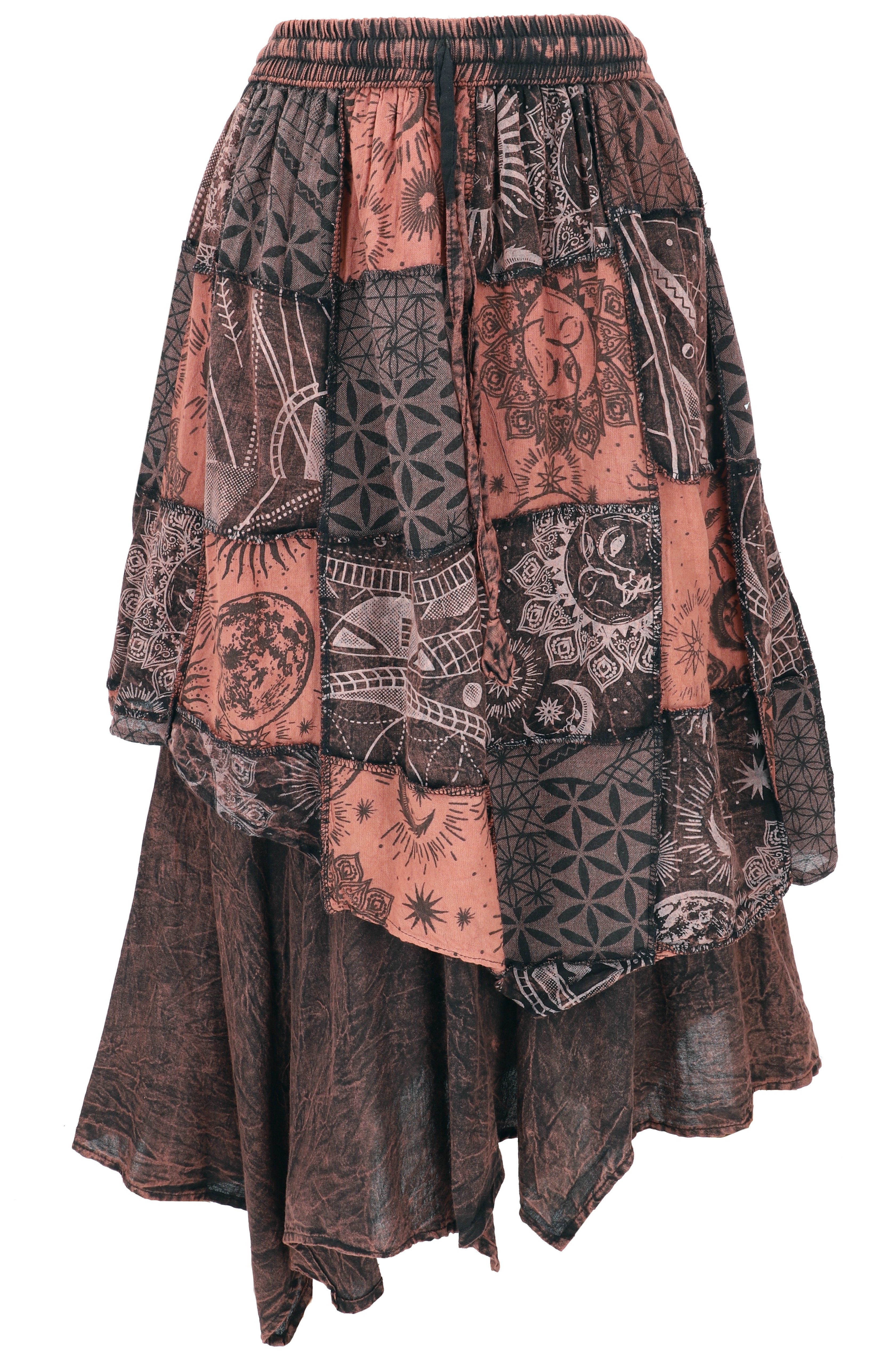 Minirock Langer Boho Lagenrock, stonewash Patchwork..
