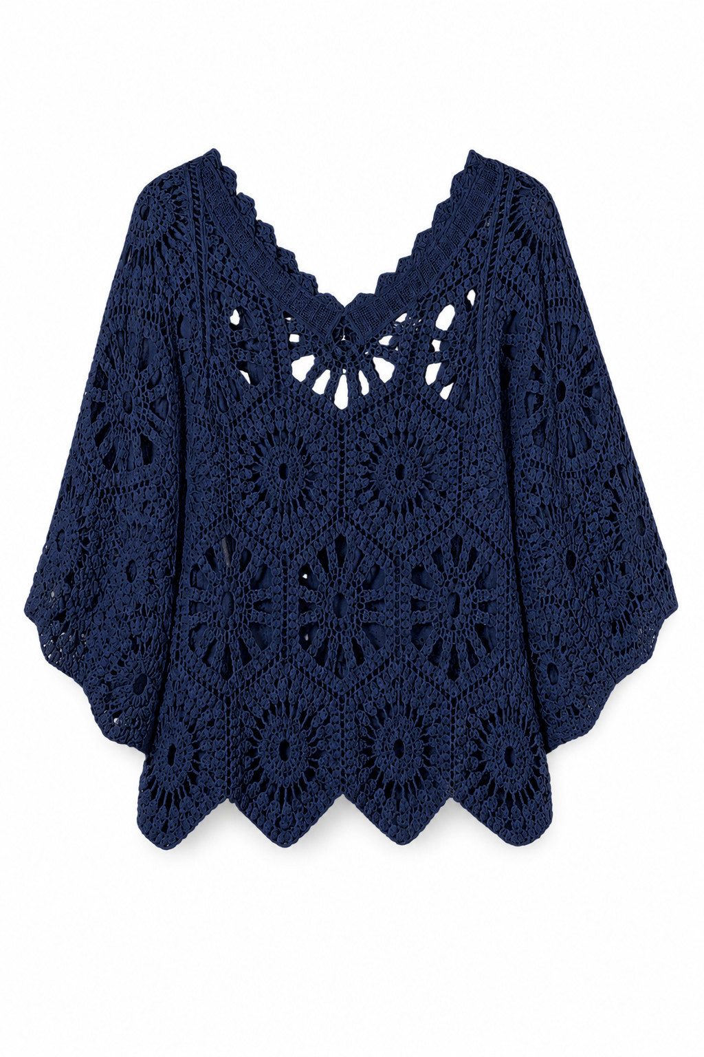 ITALY VIBES Blusenponcho - Häkelshirt - Spitzenshirt - ITALY VIBES - Boho - Oversize ONE SIZE- passend für Größen S - L