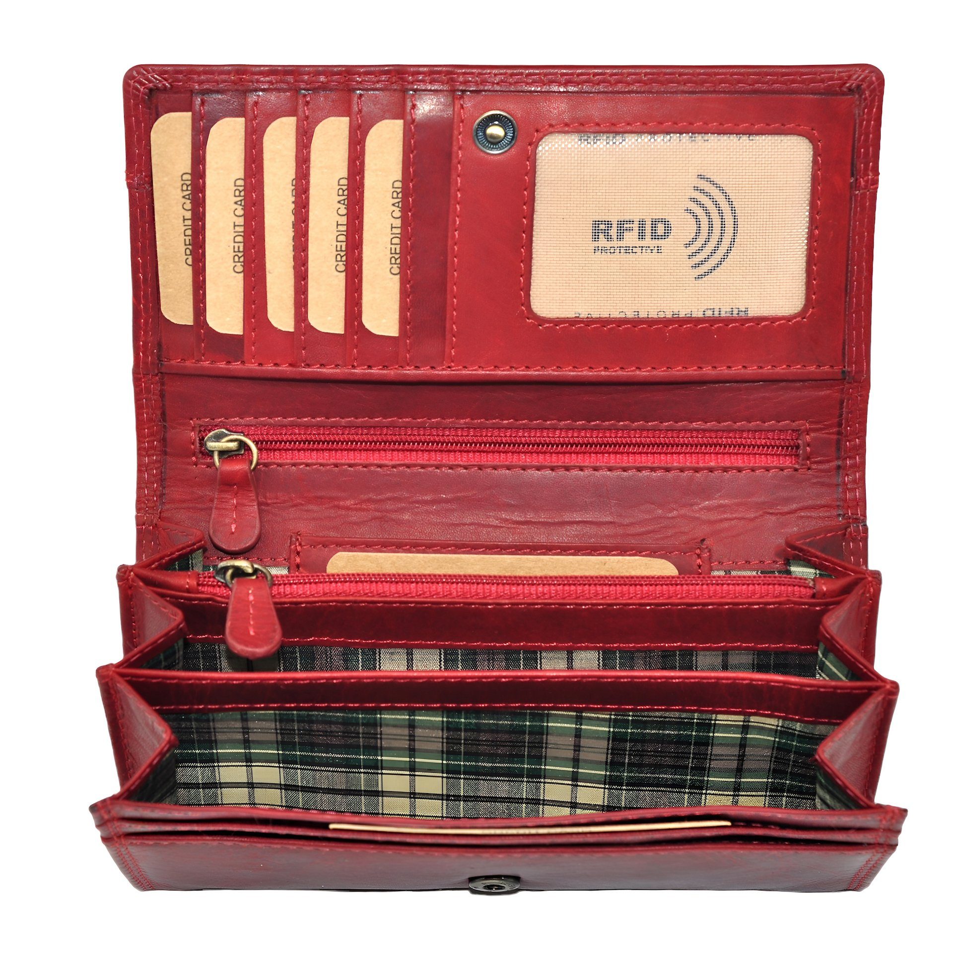 Benthill Geldbörse Damen Echt Leder Portemonnaie Frauen Geldbeutel RFID Schmal und Lang, RFID-Schutz Kartenfächer Münzfach Reißverschlussfach Rot