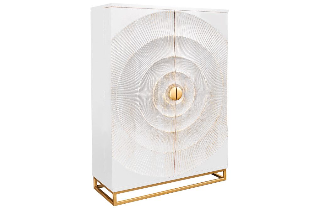 riess-ambiente Barschrank GOLDEN SUNSET 140cm weiß/gold- Mangoholz, handmade, 3D Front, Stauraum (Einzelartikel, 1-St) massive Hausbar - ideal für Wohnzimmer, Esszimmer & Essbereich