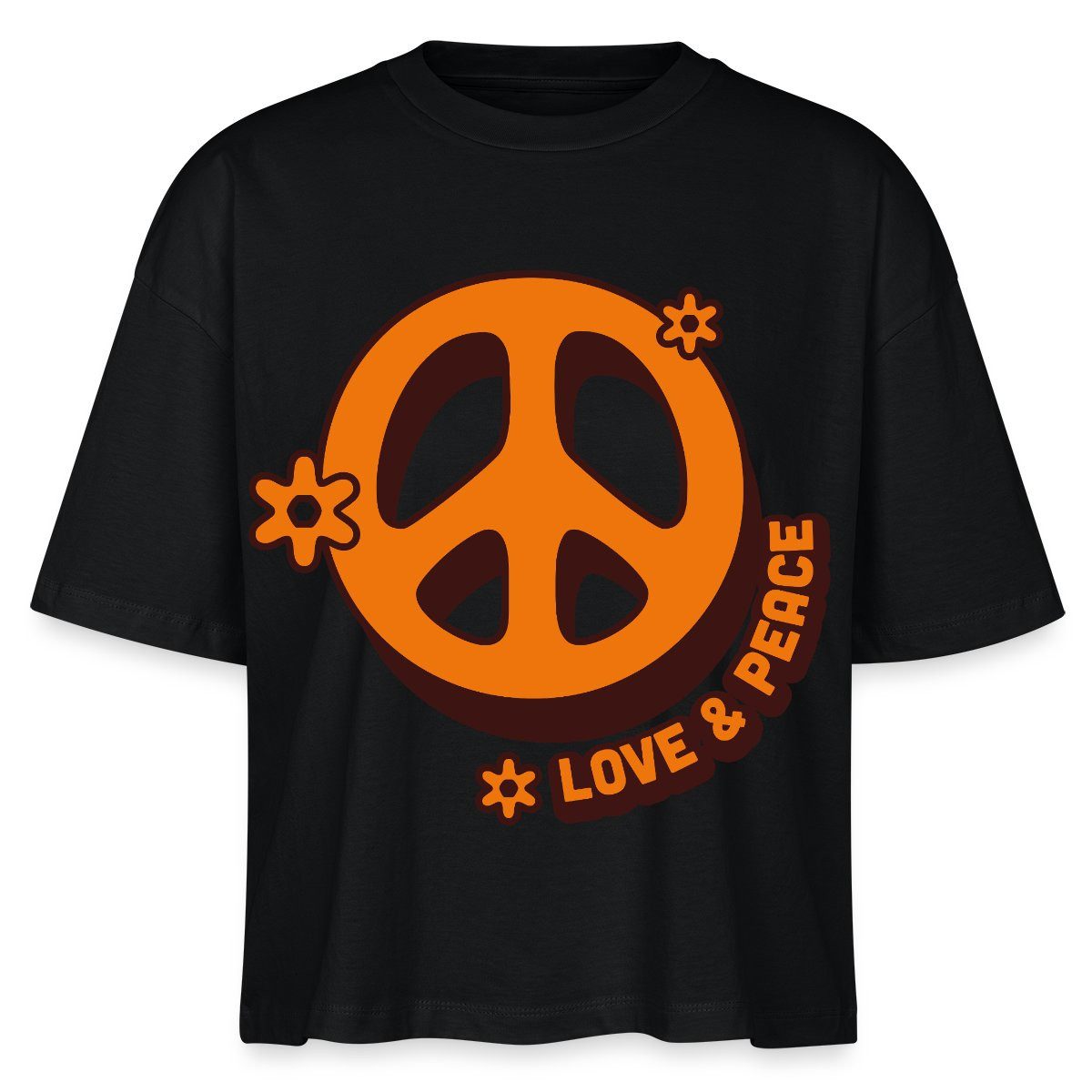 Spreadshirt T-Shirt Love And Peace Retro Hippie Style Design Y2K Boxy Shirt Damen (1-tlg)