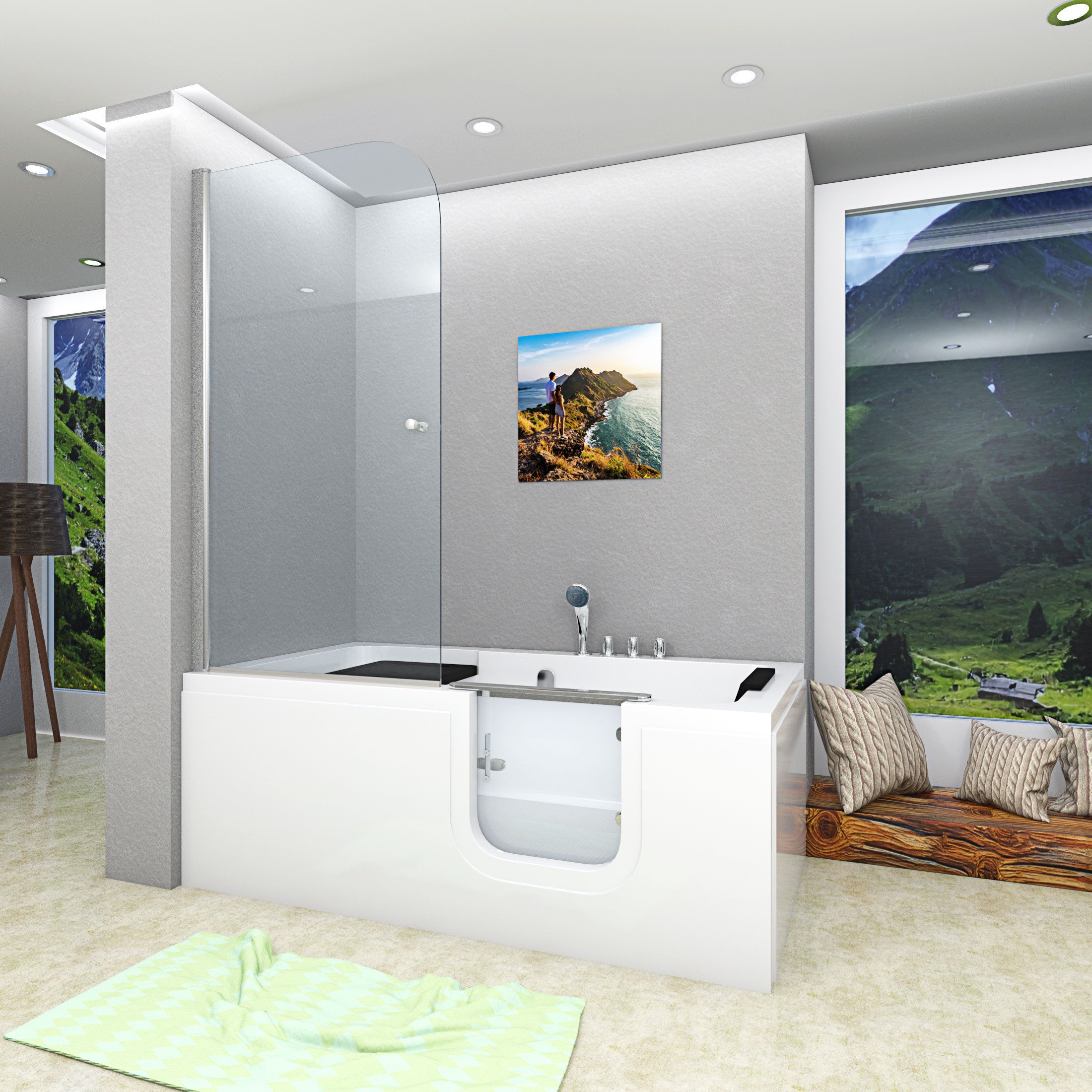 AcquaVapore Komplettdusche Seniorendusche und Sitzwanne Kombination Wanne mit Tür S15D-TH-R-ALL, Sicherheitsglas ESG, inklusive Duschwanne – Bild 3 von 5