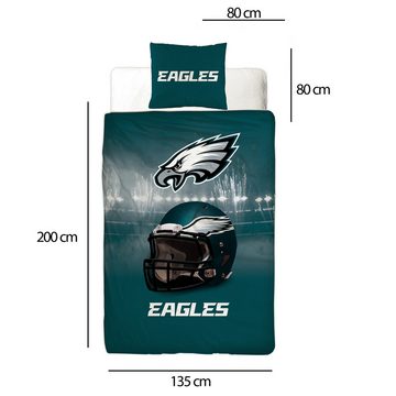 Wendebettwäsche NFL American Football Bettwäsche Philadelphia Eagles Linon / Renforcé, BERONAGE, 100% Baumwolle, 2 teilig, 135x200 + 80x80 cm