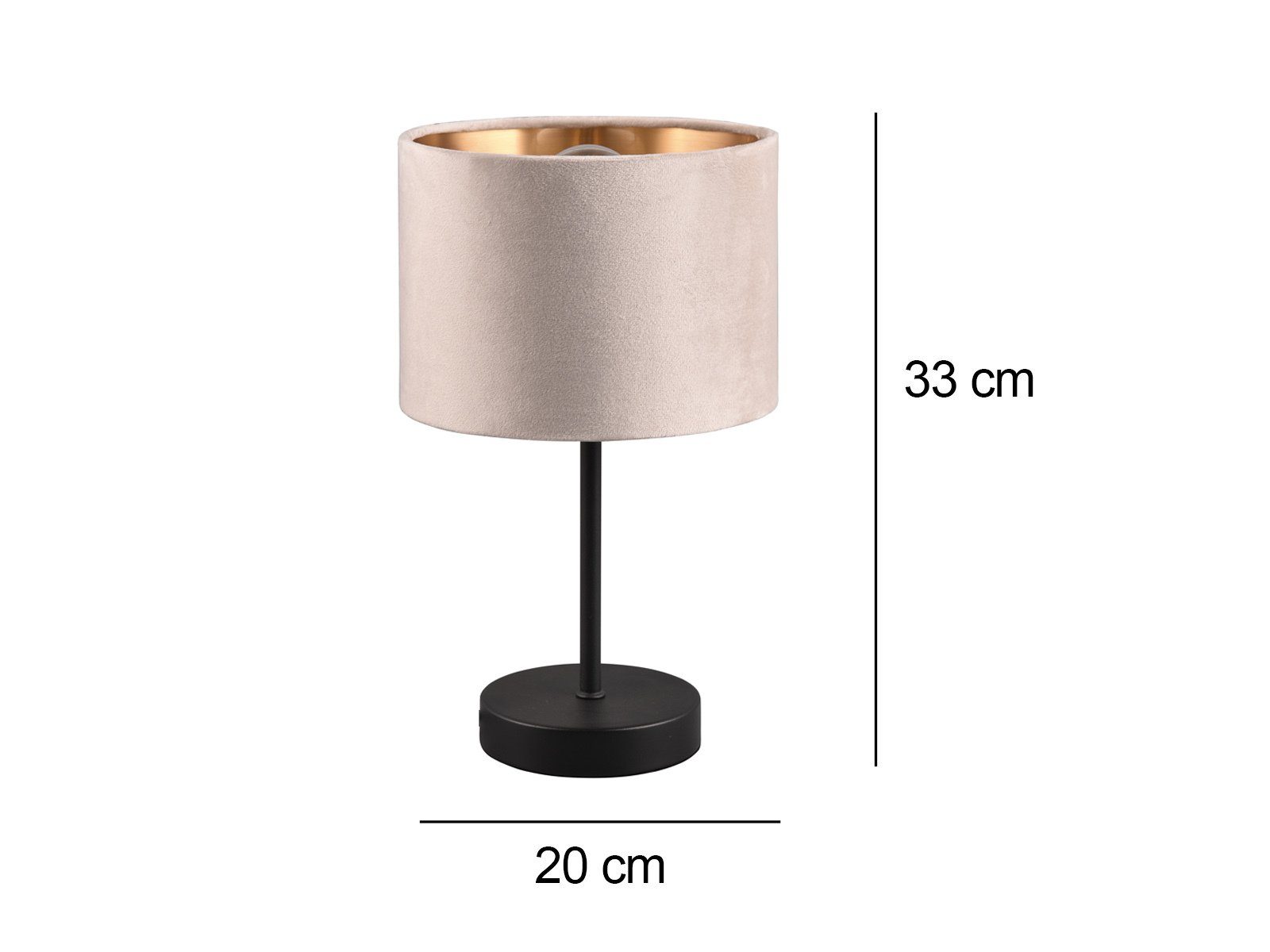 TRIO Leuchten LED Nachttischlampe mit Samt-Schirm Beige Gold, Höhe 33cm, dimmbar, LED wechselbar, Warmweiß, Design-Klassiker Tischlampe Wohnzimmer & Schlafzimme – Bild 4 von 5