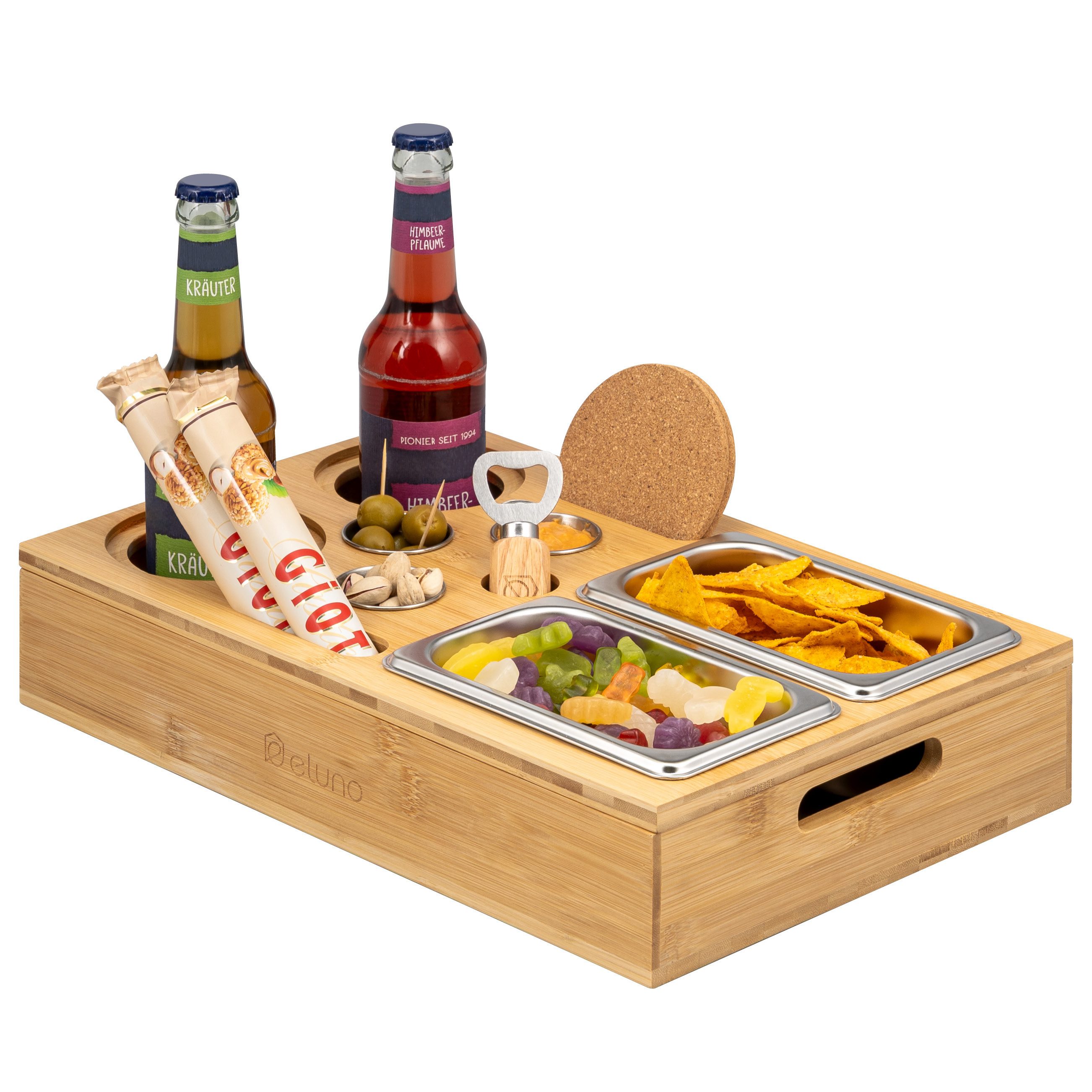 eluno Snackschale Couchbar mit abnehmbarem Deckel aus Bambus