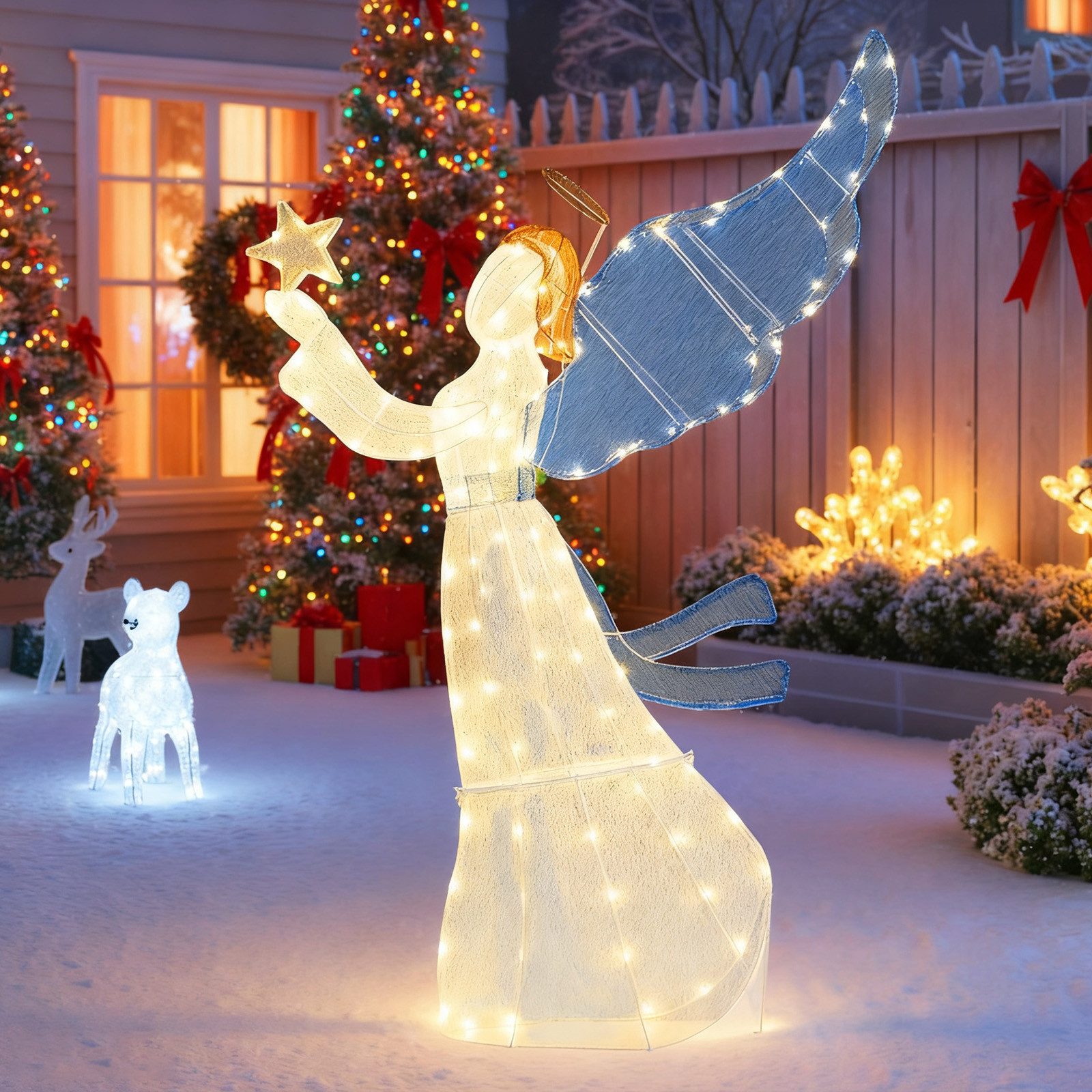 COSTWAY Weihnachtsfigur (1 St), LED Weihnachtsdeko, 3D Engel, mit Flügeln, günstig online kaufen