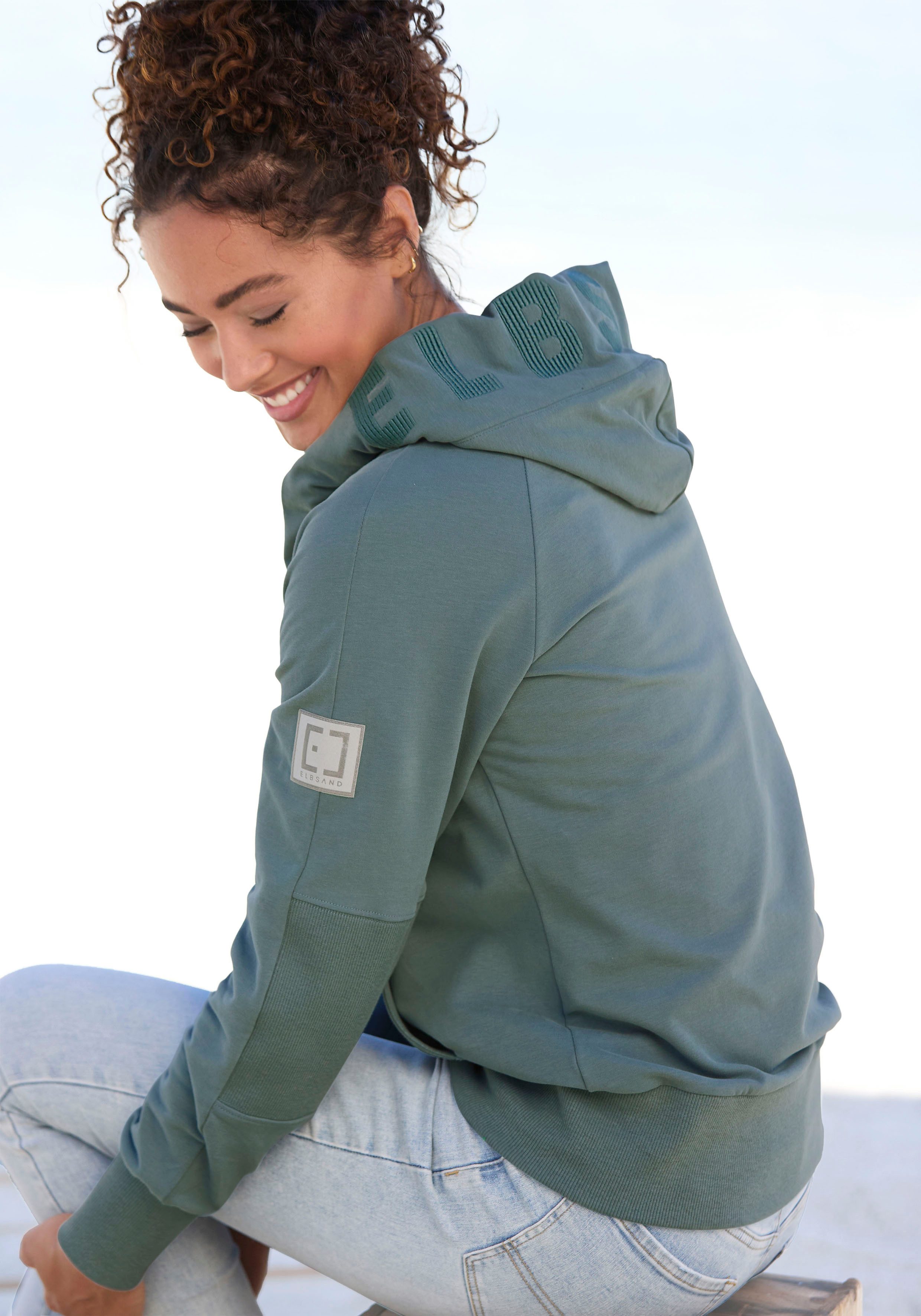 Elbsand Kapuzensweatjacke Kelda mit Logo-Stickerei an der Kapuze, Basic