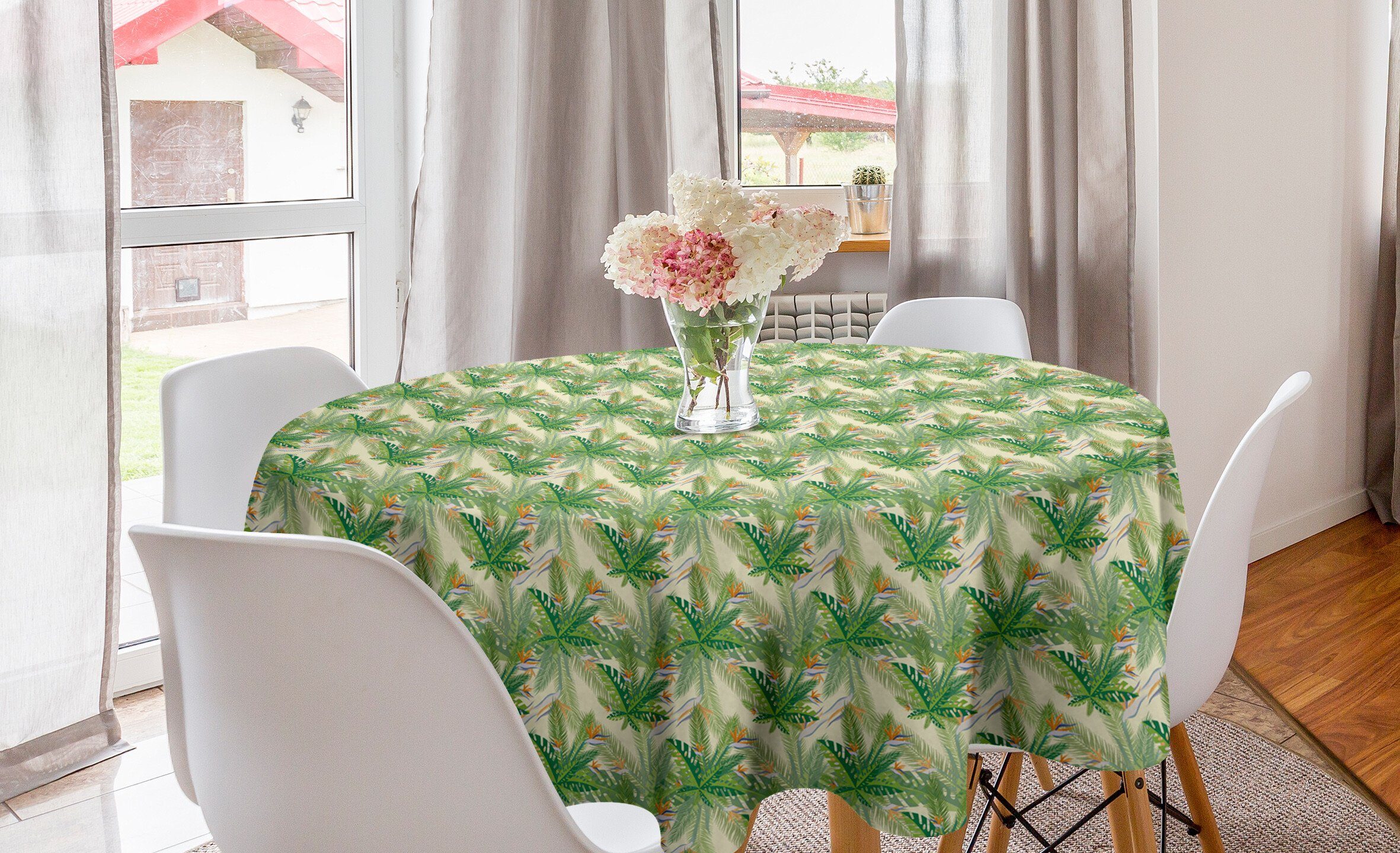 Abakuhaus Tischdecke Kreis Tischdecke Abdeckung für Esszimmer Küche Dekoration, Exotisch Hawaii-Sommer-Natur-Kunst