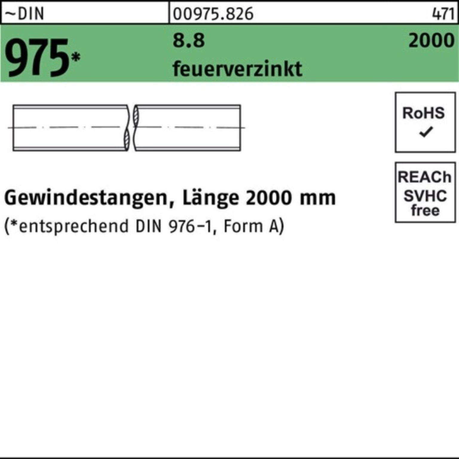 2000mm DIN Reyher Pack Stück 100er 8.8 Gewindestange Gewindestange ~ 1 M30x 975 feuerverz.