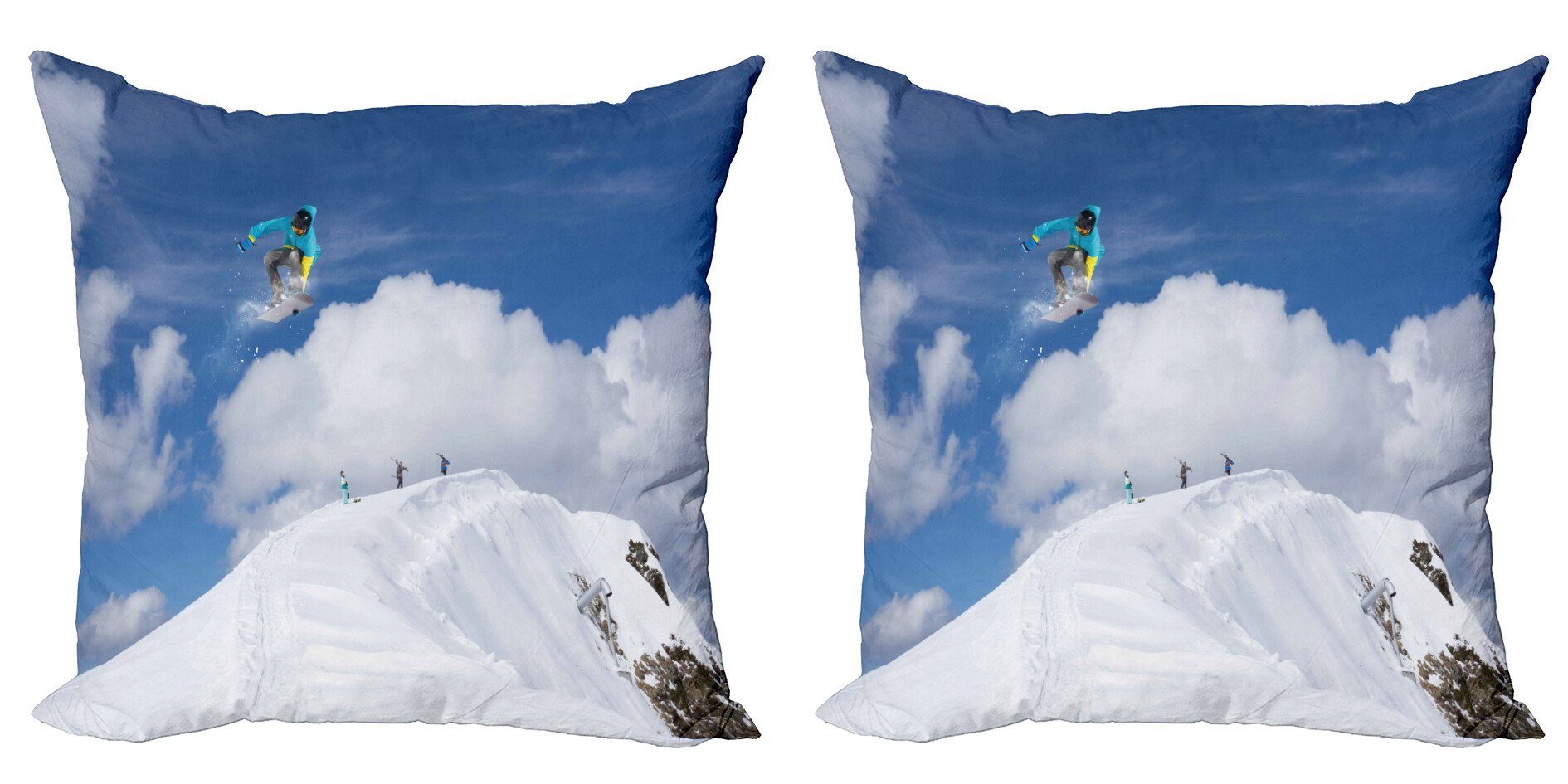 Kissenbezüge Modern Accent Doppelseitiger Digitaldruck, Abakuhaus (2 Stück), Winter Snowboarder Mountaintop | Kissenbezüge