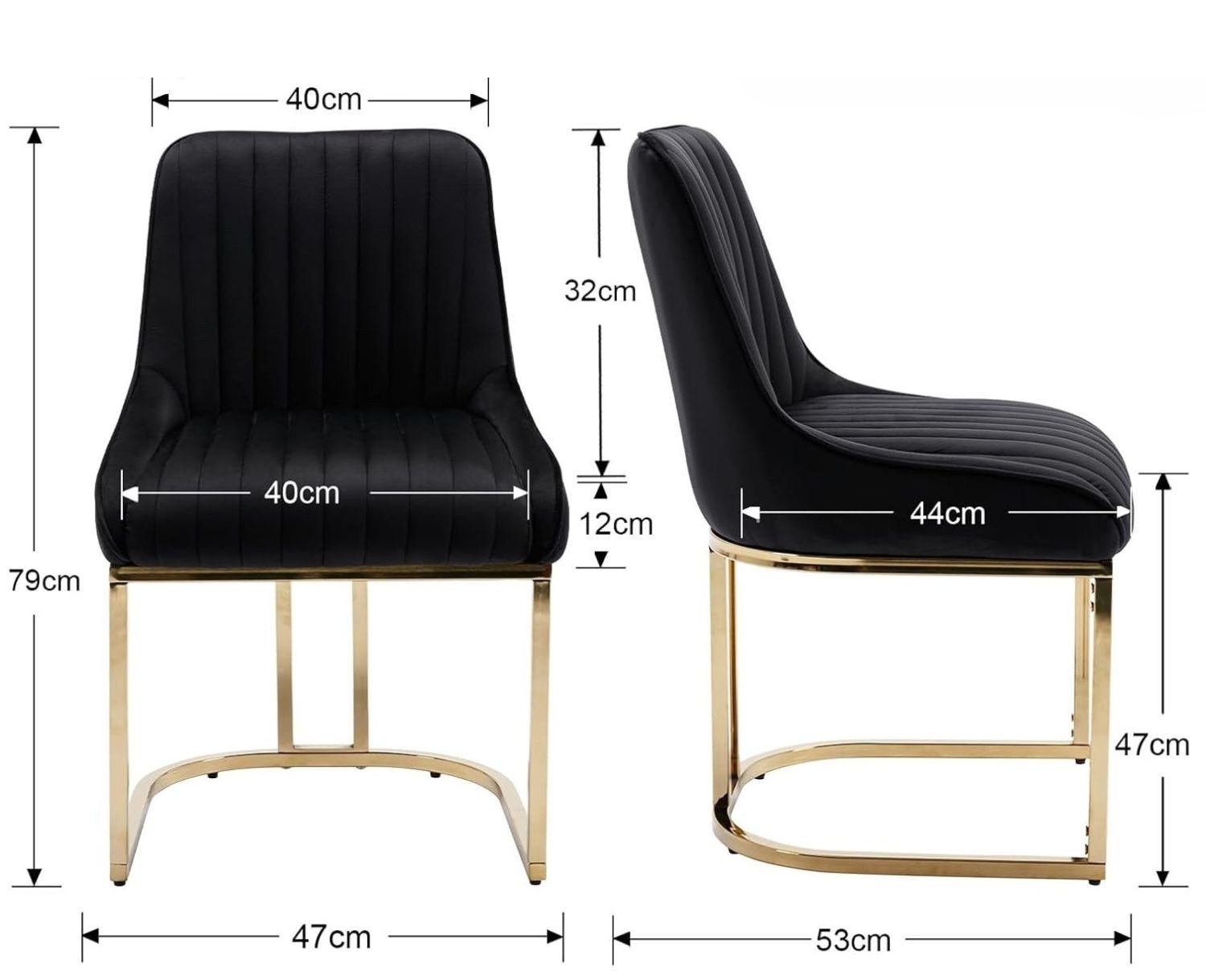 CHAIRUS Esszimmerstuhl 2er-Set, Samtstühle mit Metallbeinen für Küche & Wohnzimmer (2 St), Polsterstuhl, Küchenstuhl, Wohnzimmerstuhl, 47x53x79cm