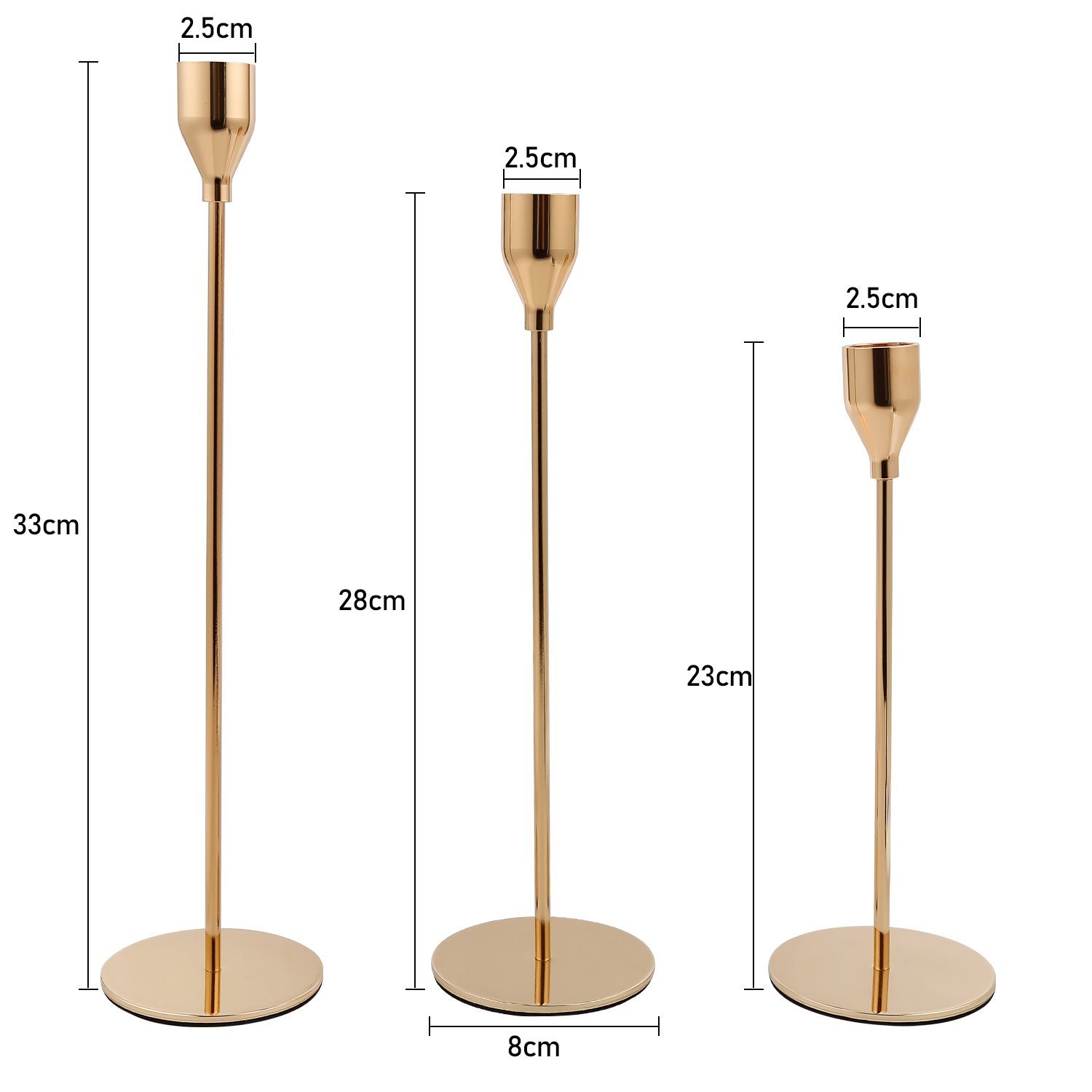 TolleTour Kerzenständer Kerzenhalter 3 Unterschiedlicher in Stück/Satz (3 St) 23/28/33cm Gold Größ