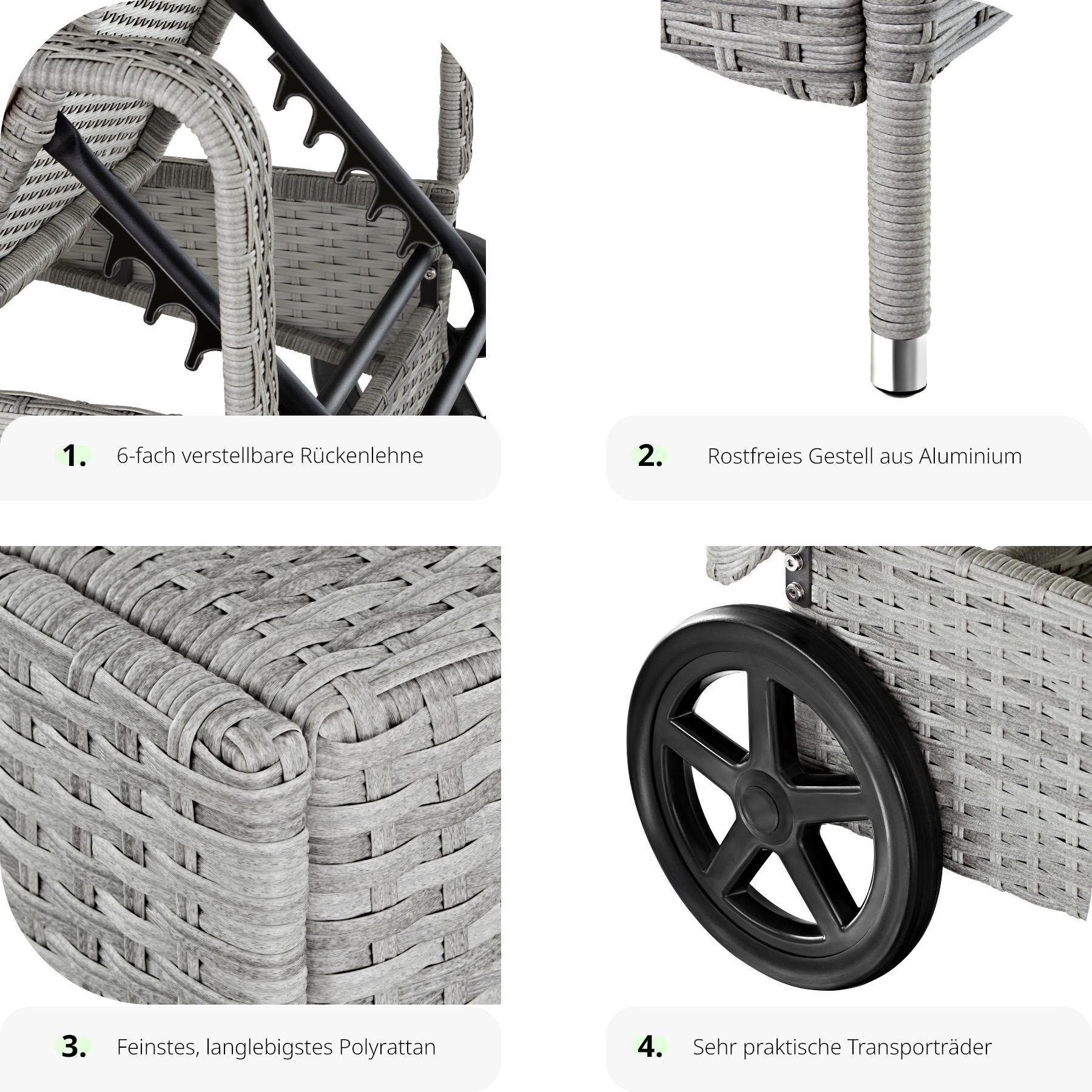 tectake Gartenliege Rattan Sonnenliege, 1 St., günstig online kaufen